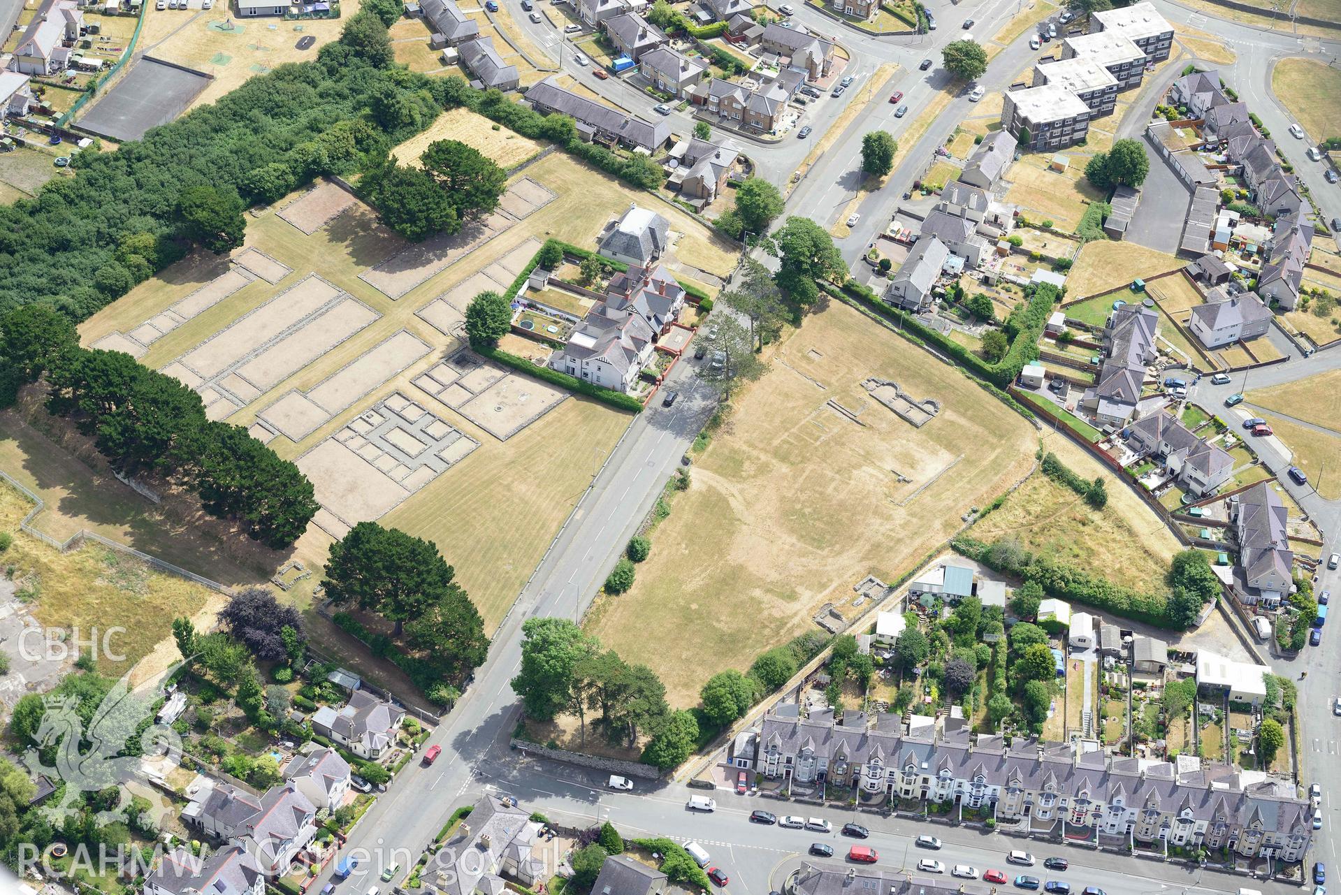 Segontium Roman Fort. Oblique aerial photograph taken during the Royal Commission’s programme of archaeological aerial reconnaissance by Toby Driver on 10 July 2018.