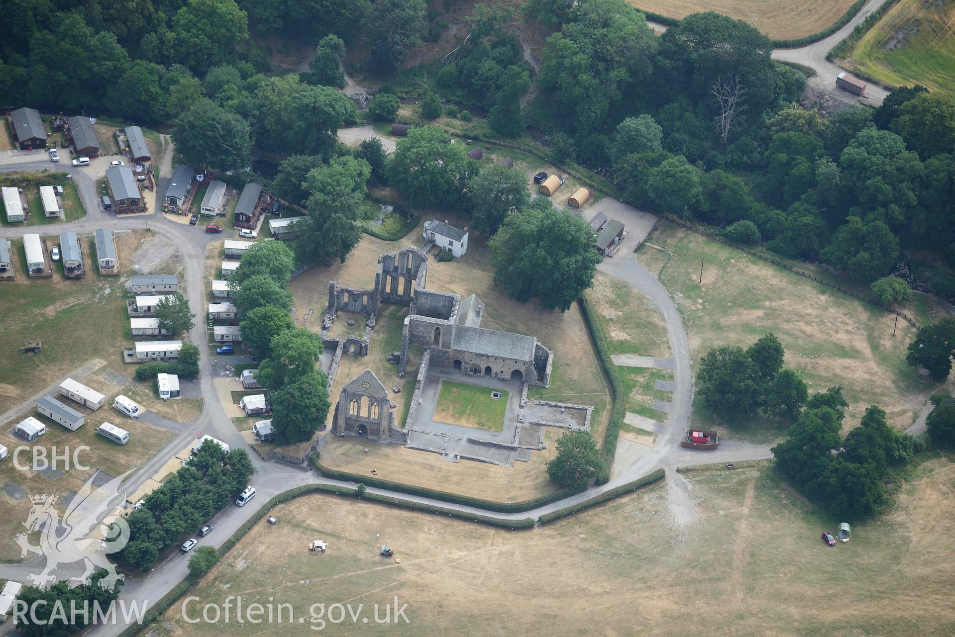 Vale Crucis Abbey. Oblique aerial photograph taken during the Royal Commission’s programme of archaeological aerial reconnaissance by Toby Driver on 10 July 2018.