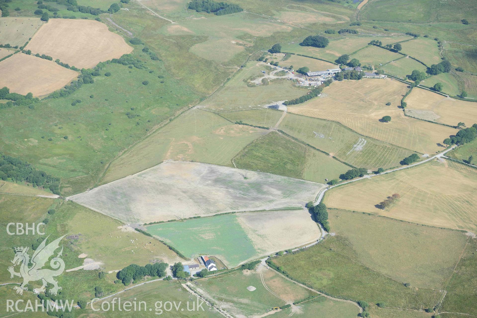 Damage to Sarn Helen Rhyd Fudr. Oblique aerial photograph taken during the Royal Commission’s programme of archaeological aerial reconnaissance by Toby Driver on 10 July 2018.