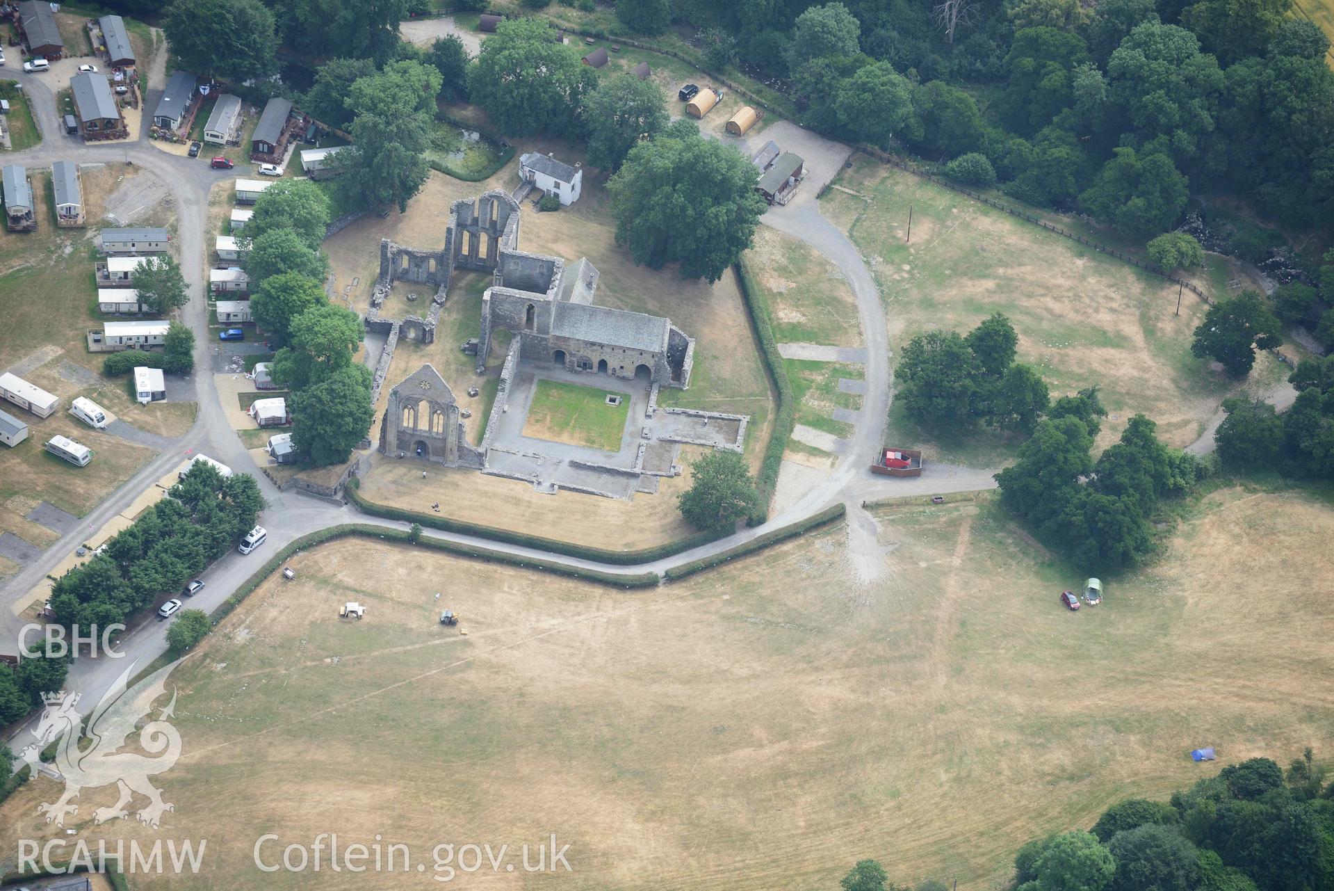 Vale Crucis Abbey. Oblique aerial photograph taken during the Royal Commission’s programme of archaeological aerial reconnaissance by Toby Driver on 10 July 2018.