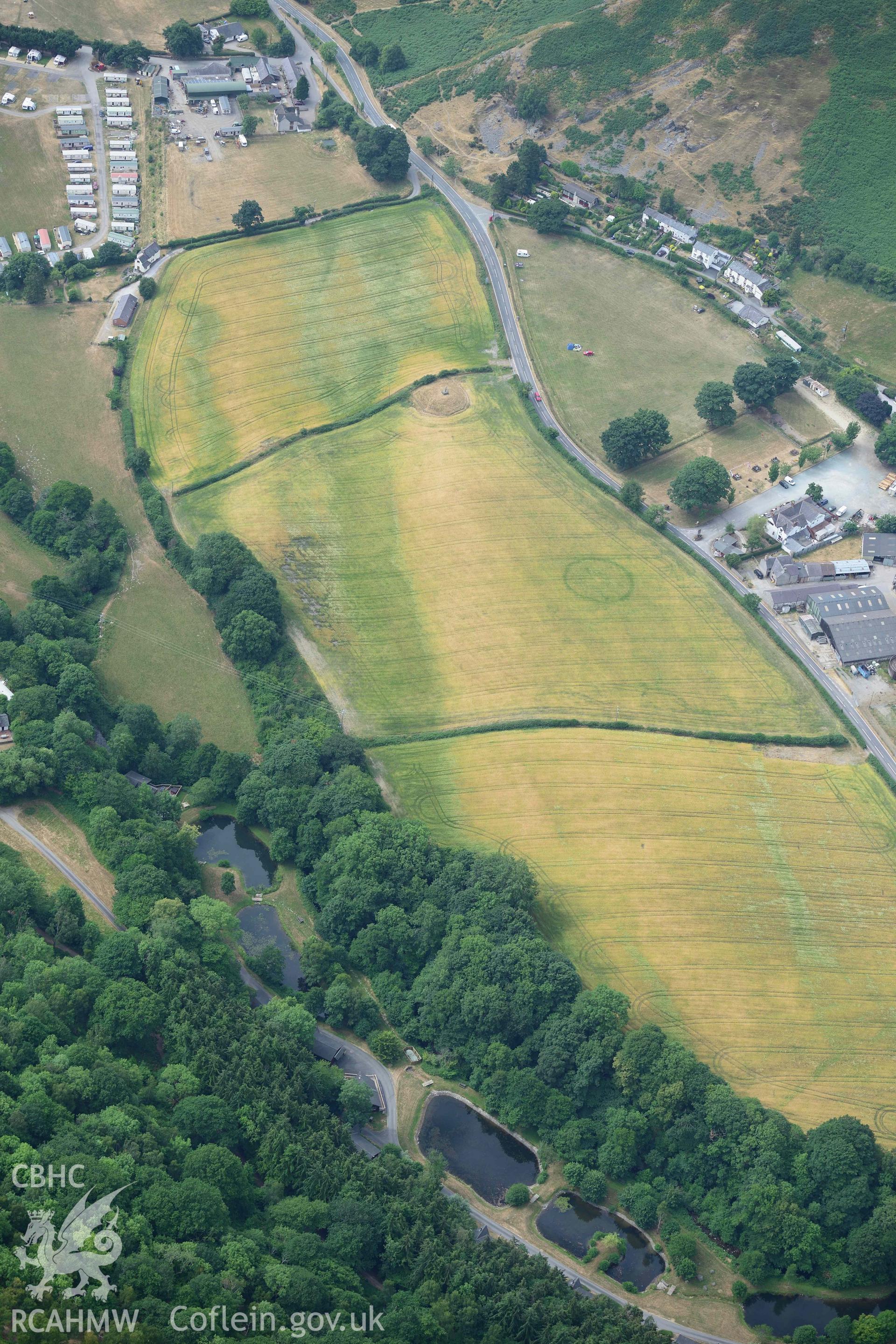 Pillar of Eliseg and Eliseg Ring Ditch. Oblique aerial photograph taken during the Royal Commission