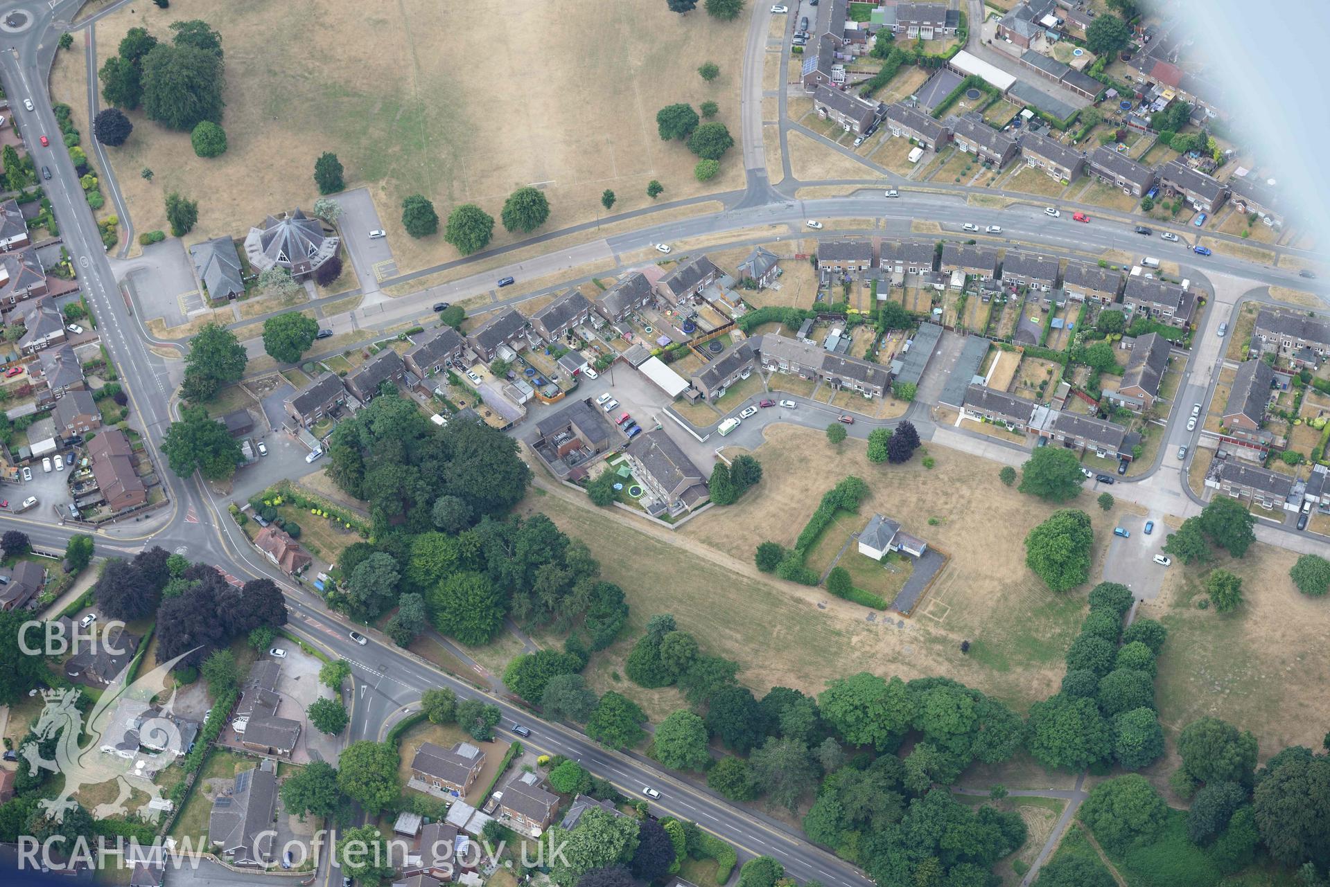 St John's Church, Wrexham. Oblique aerial photograph taken during the Royal Commission’s programme of archaeological aerial reconnaissance by Toby Driver on 10 July 2018.