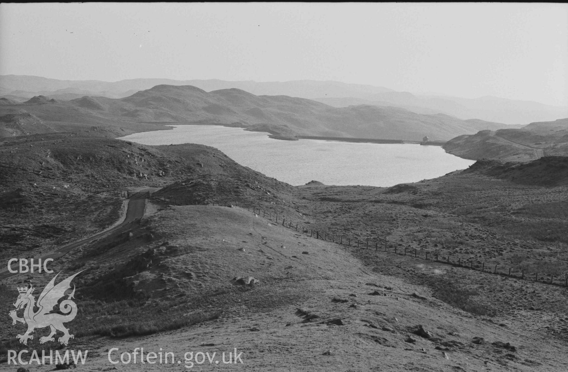 Digital copy of a black and white negative showing Llyn Teifi from Groes Wnws; 17:45 hrs. Photographed by Arthur Chater on 8 April 1969. Looking south west from Grid Reference SN 7860 6810.