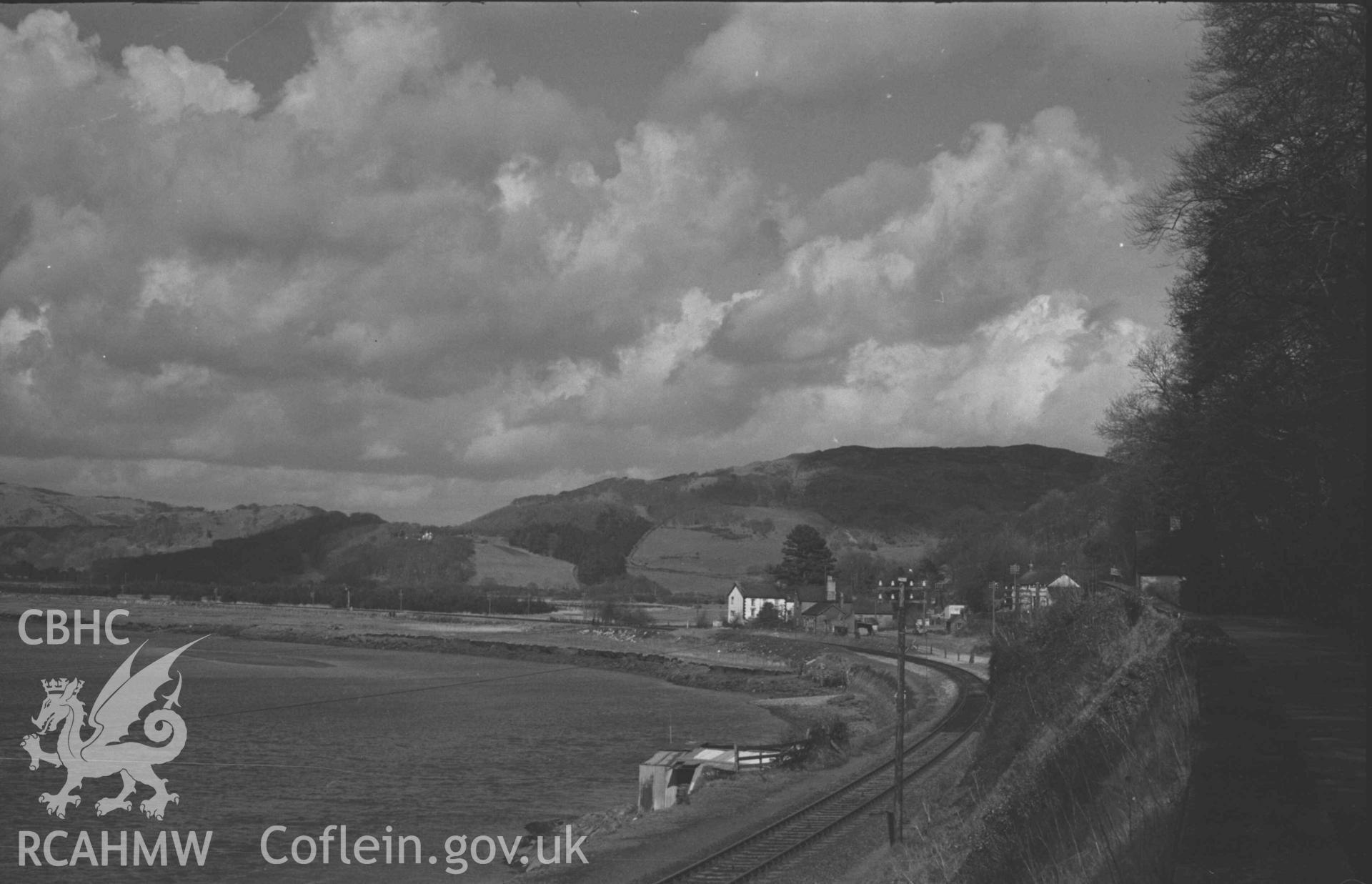 Digital copy of a black and white negative showing Glandyfi from the road north of Glandyfi Castle. Photographed by Arthur Chater on 12 April 1969. Looking north east from Grid Reference SN 6930 9680.