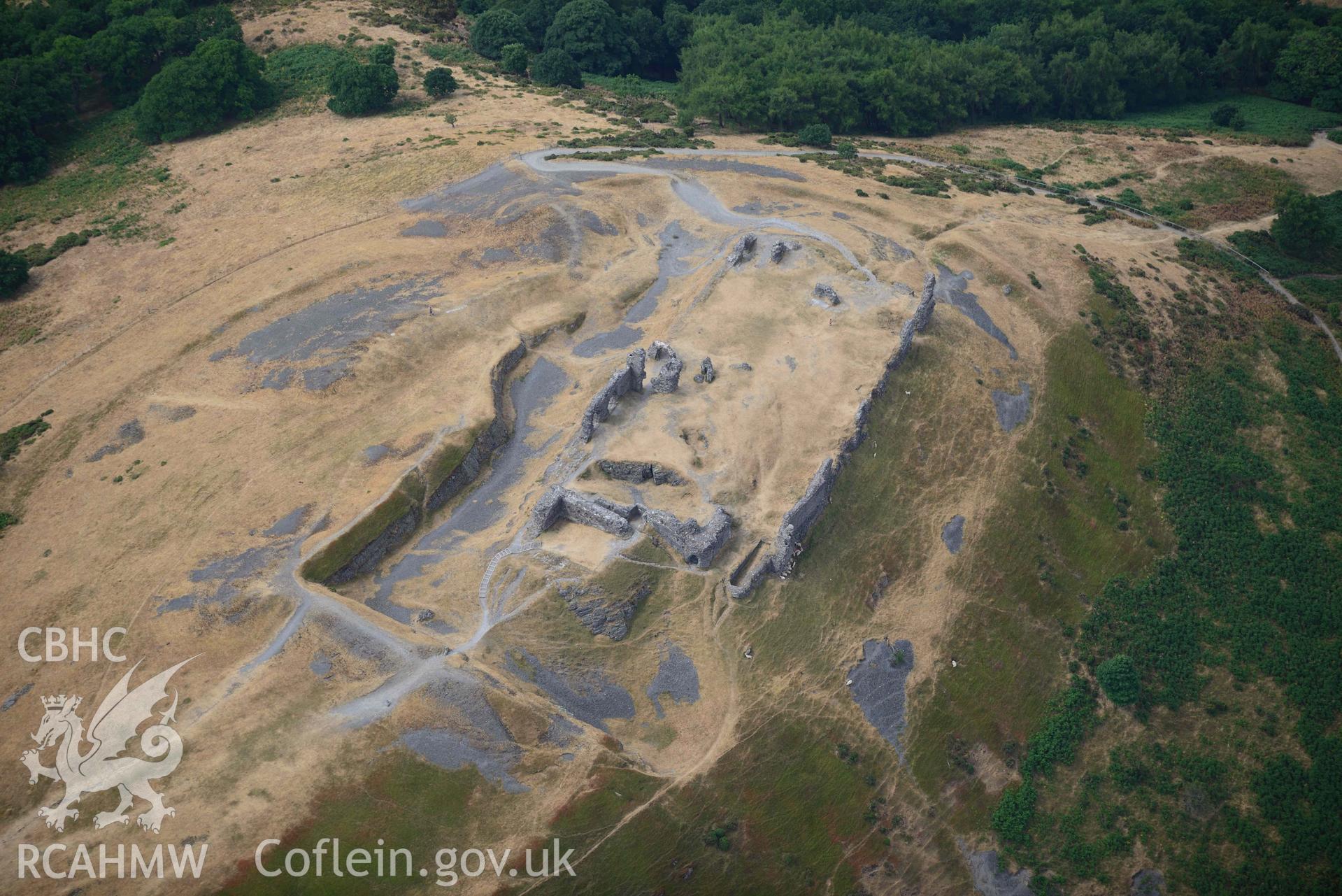 Castell Dinas Bran. Oblique aerial photograph taken during the Royal Commission’s programme of archaeological aerial reconnaissance by Toby Driver on 10 July 2018.
