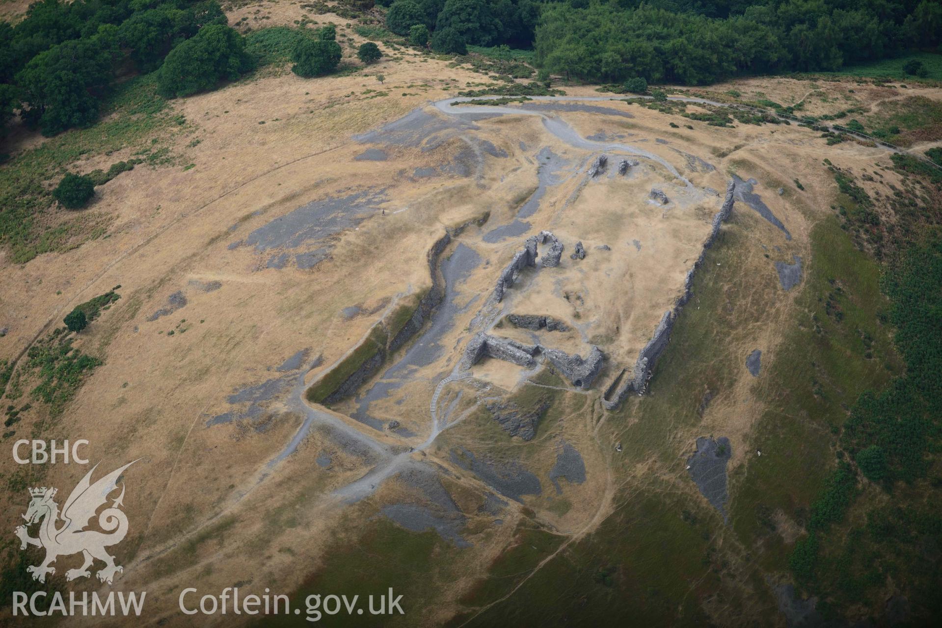 Castell Dinas Bran. Oblique aerial photograph taken during the Royal Commission’s programme of archaeological aerial reconnaissance by Toby Driver on 10 July 2018.