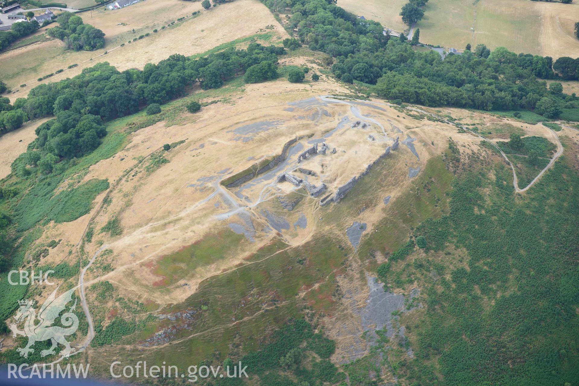 Castell Dinas Bran. Oblique aerial photograph taken during the Royal Commission’s programme of archaeological aerial reconnaissance by Toby Driver on 10 July 2018.
