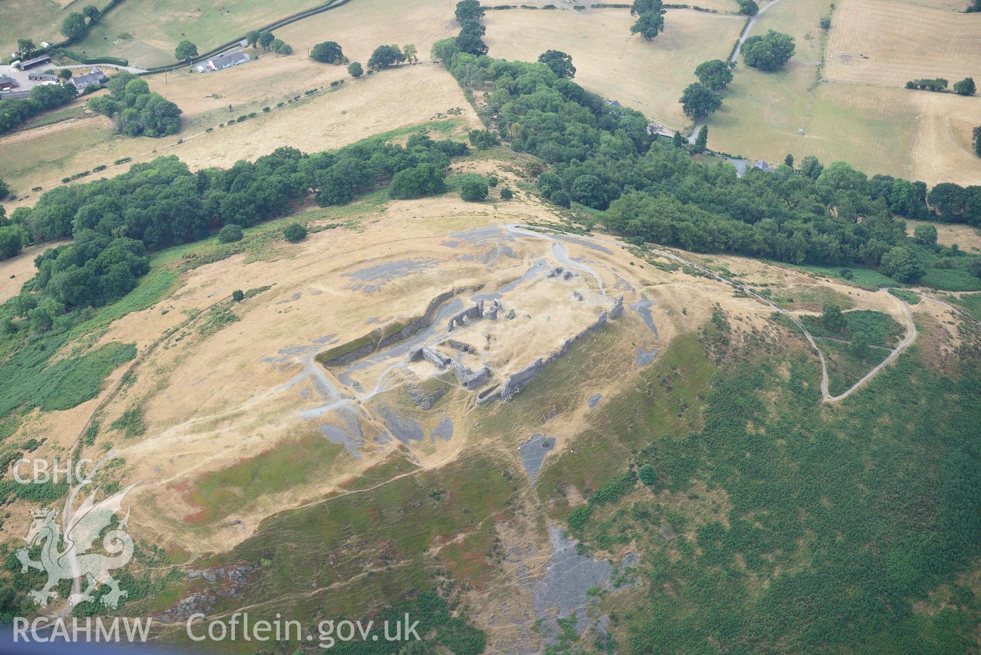 Castell Dinas Bran. Oblique aerial photograph taken during the Royal Commission’s programme of archaeological aerial reconnaissance by Toby Driver on 10 July 2018.