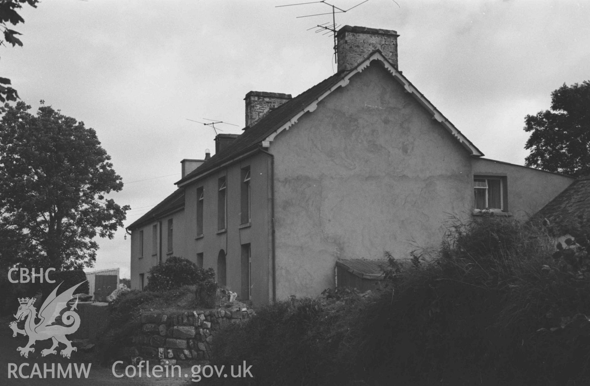 Digital copy of a black and white negative showing Bron Villa, 300m south east of the crossroads. Formerly called Villa. Photographed by Arthur Chater on 28 August 1969, looking south from Grid Reference SN 3784 5562.