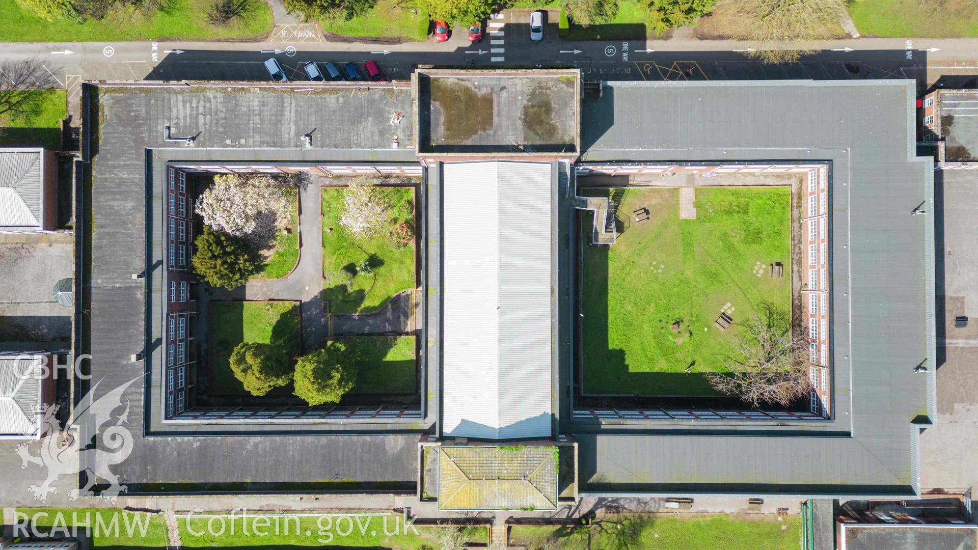 Bird's eye view of Bishop Gore School, Swansea. North - and main entrance - at the top. Swimming pool out of shot to the left.