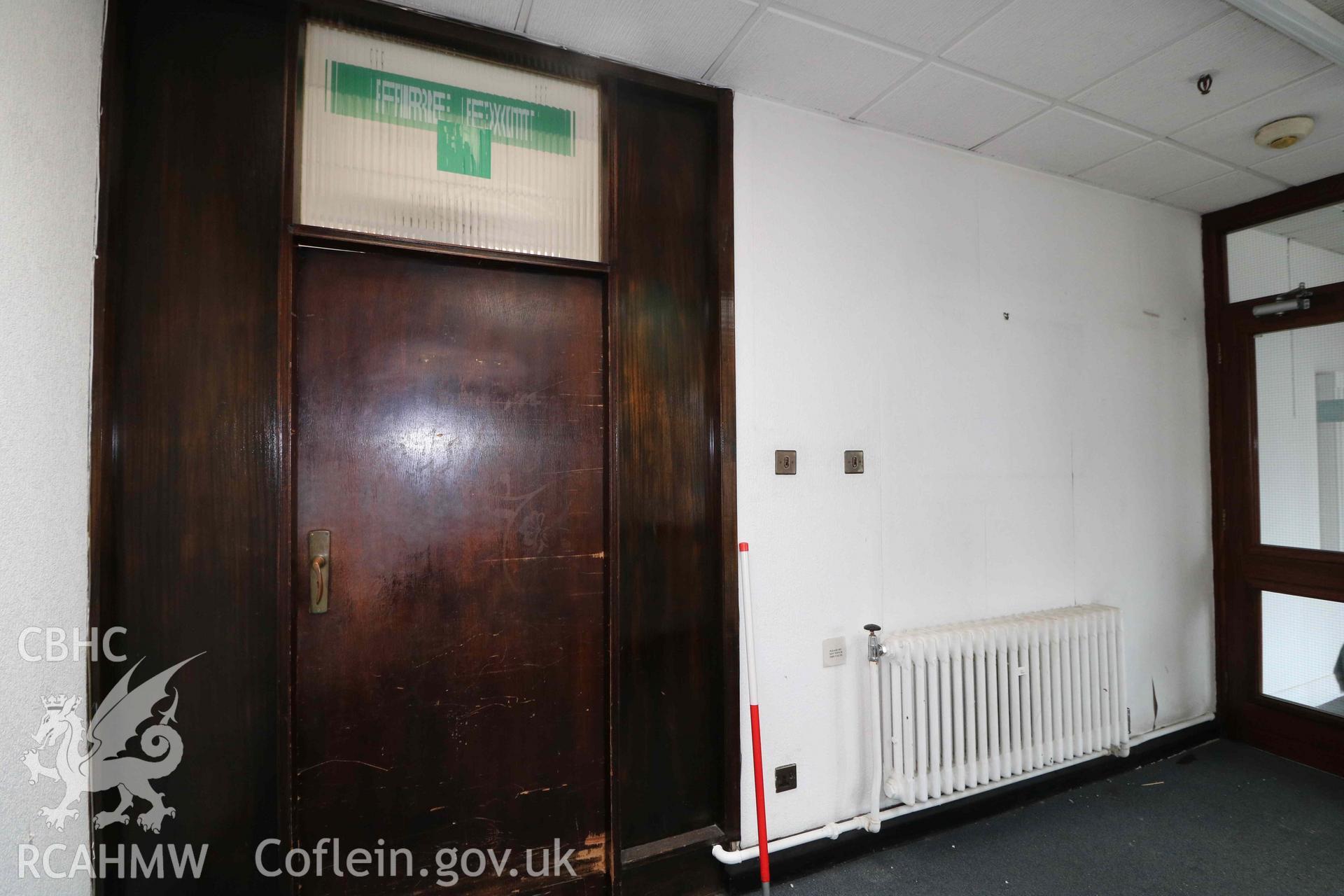 Photograph showing third floor lobby, from a Level 4 Historic Building Record of the former Howells Department Store, Cardiff. Conducted as a part of listed building consent by Purcell Architecture in 2024.