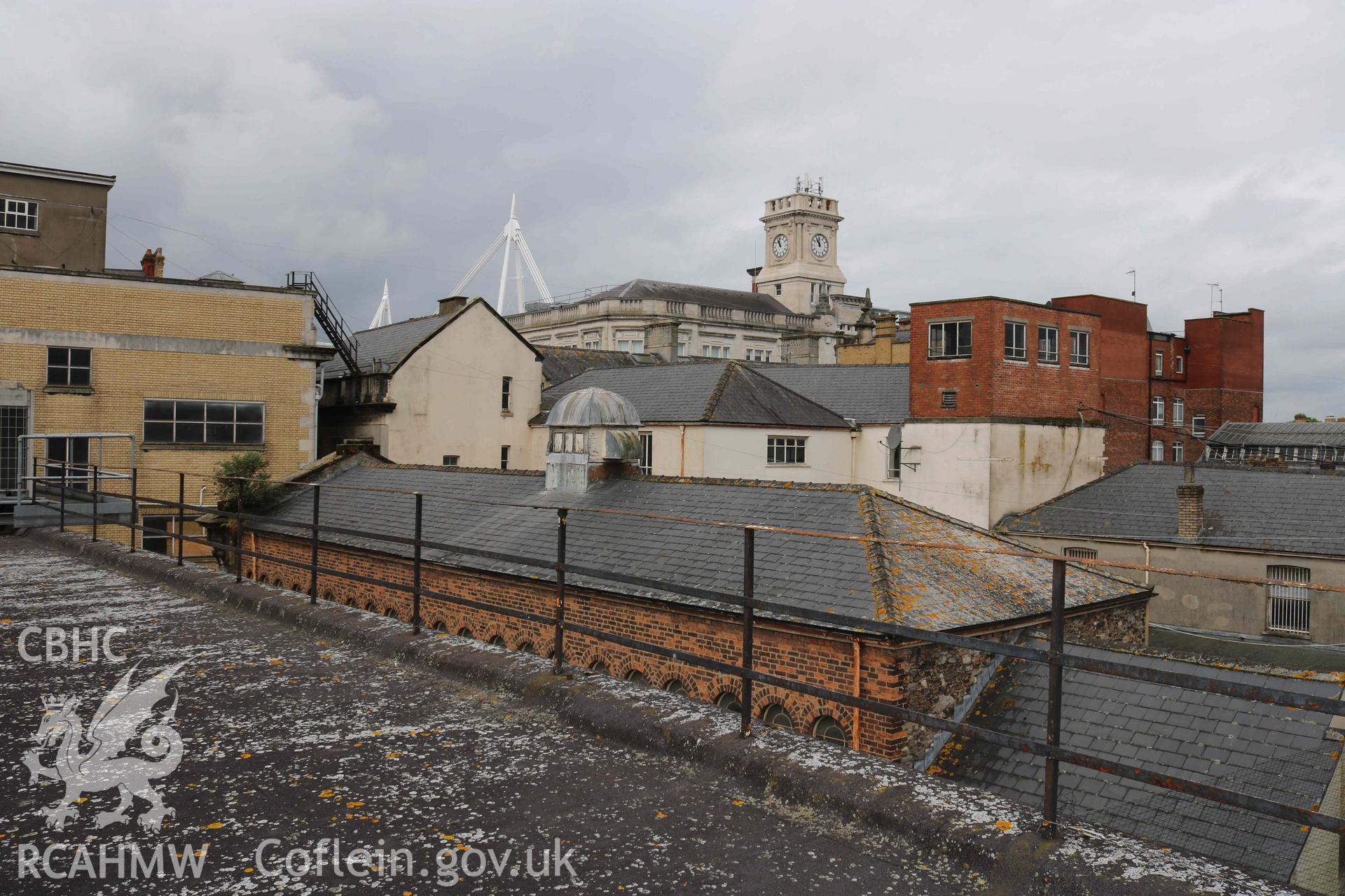 Photograph showing roof, from a Level 4 Historic Building Record of the former Howells Department Store, Cardiff. Conducted as a part of listed building consent by Purcell Architecture in 2024.