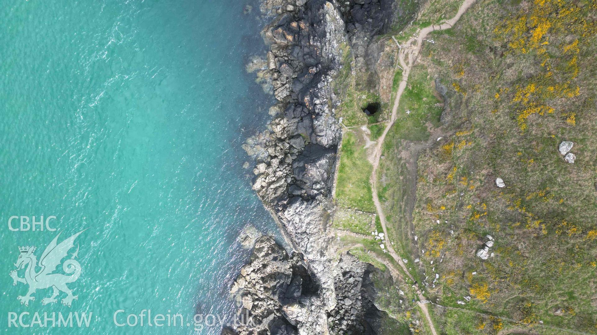 Overhead view of Penmaenmelyn copper mine on 24/04/2024. North is to the top.