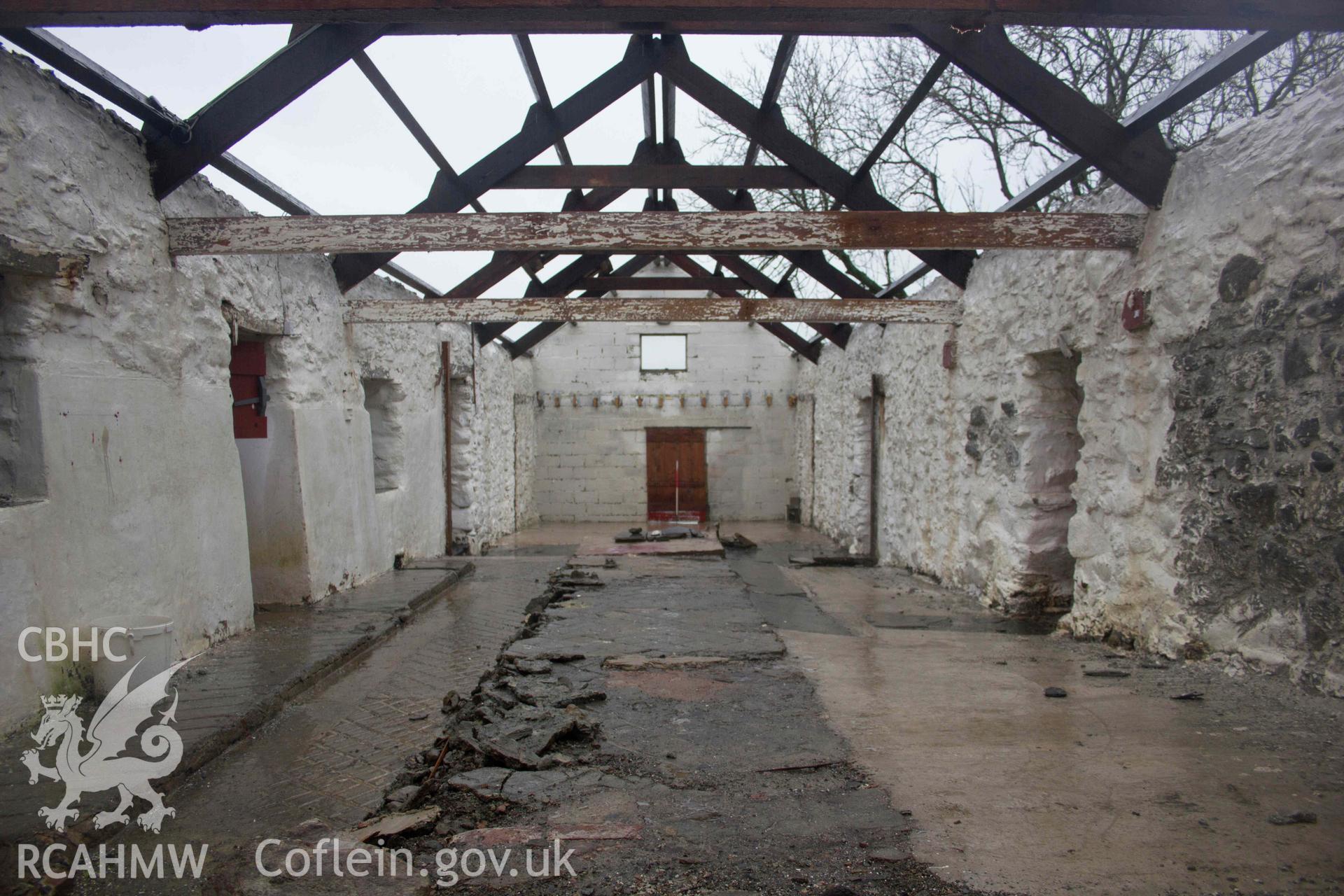 Photograph showing view of interior, from an Historic Building Record Level 1 for Outbuilding at Penrhyn, Rhydlydan, Pentrefoelas, carried out by Aeon Archaeology in 2022. Report no: 0327. Project code A0348.1.