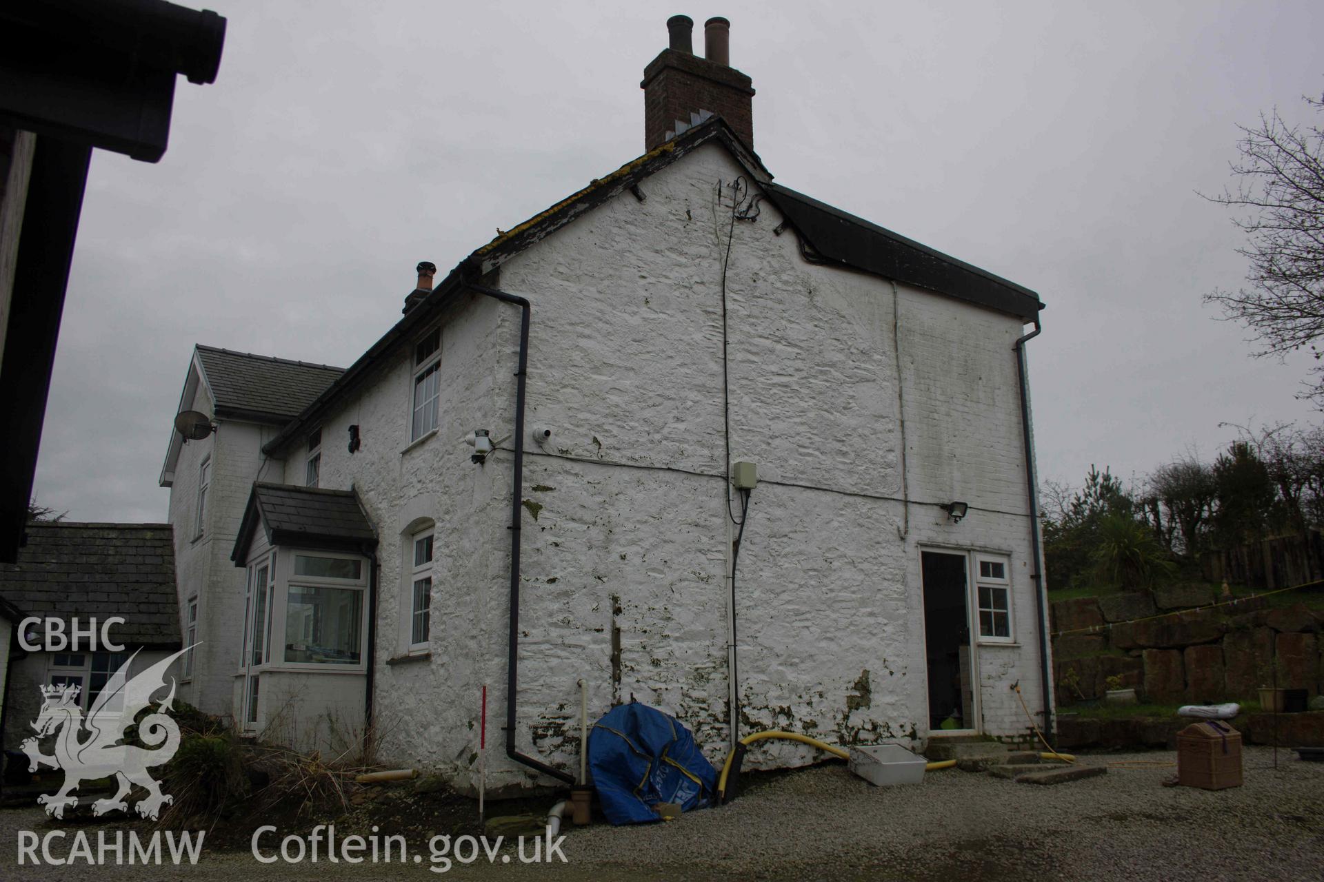 Photograph showing exterior, from a Photographic Building Survey for Glan Gors, Llanelian, carried out by Aeon Archaeology in 2023. Project code A0455.1.