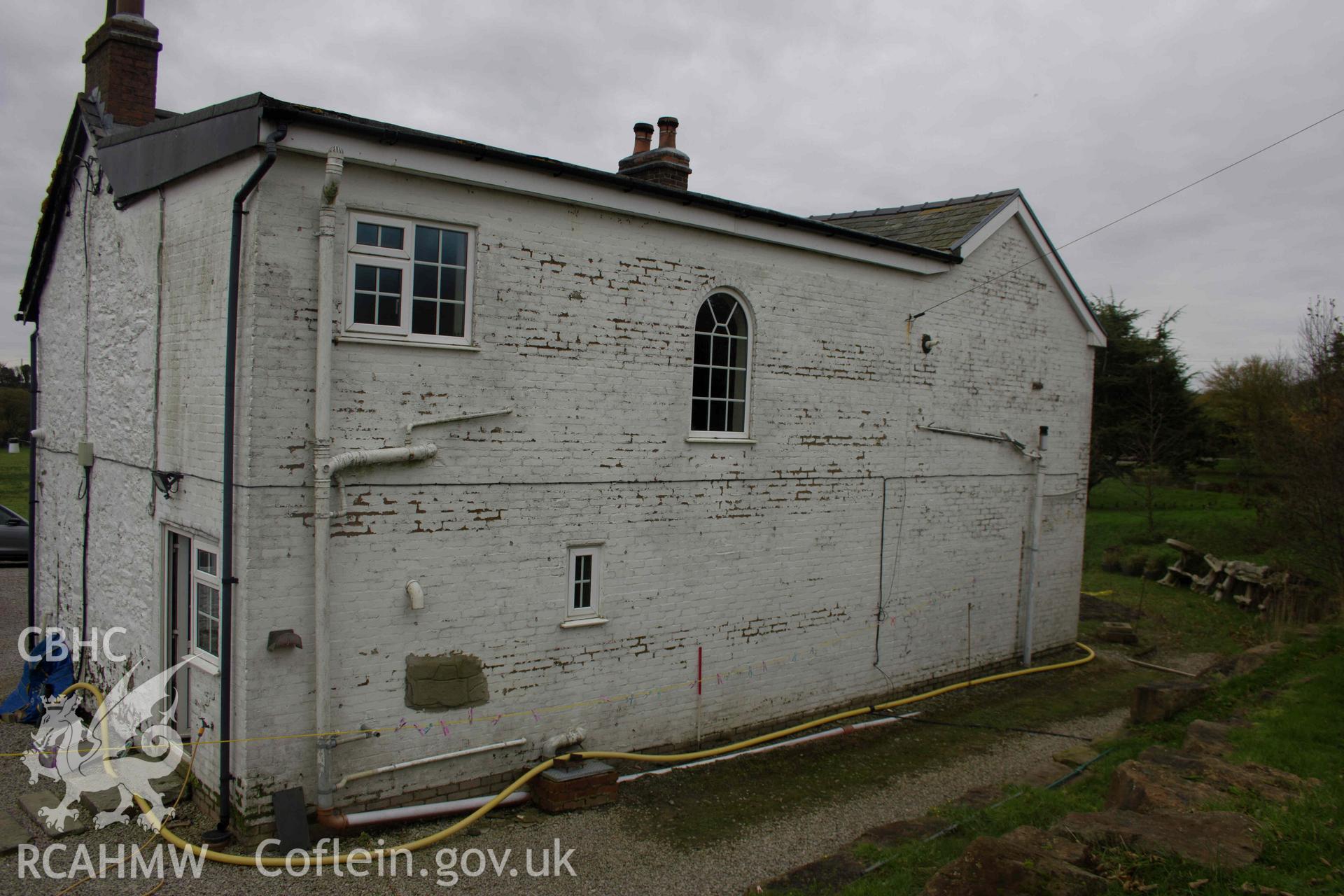 Photograph showing exterior, from a Photographic Building Survey for Glan Gors, Llanelian, carried out by Aeon Archaeology in 2023. Project code A0455.1.