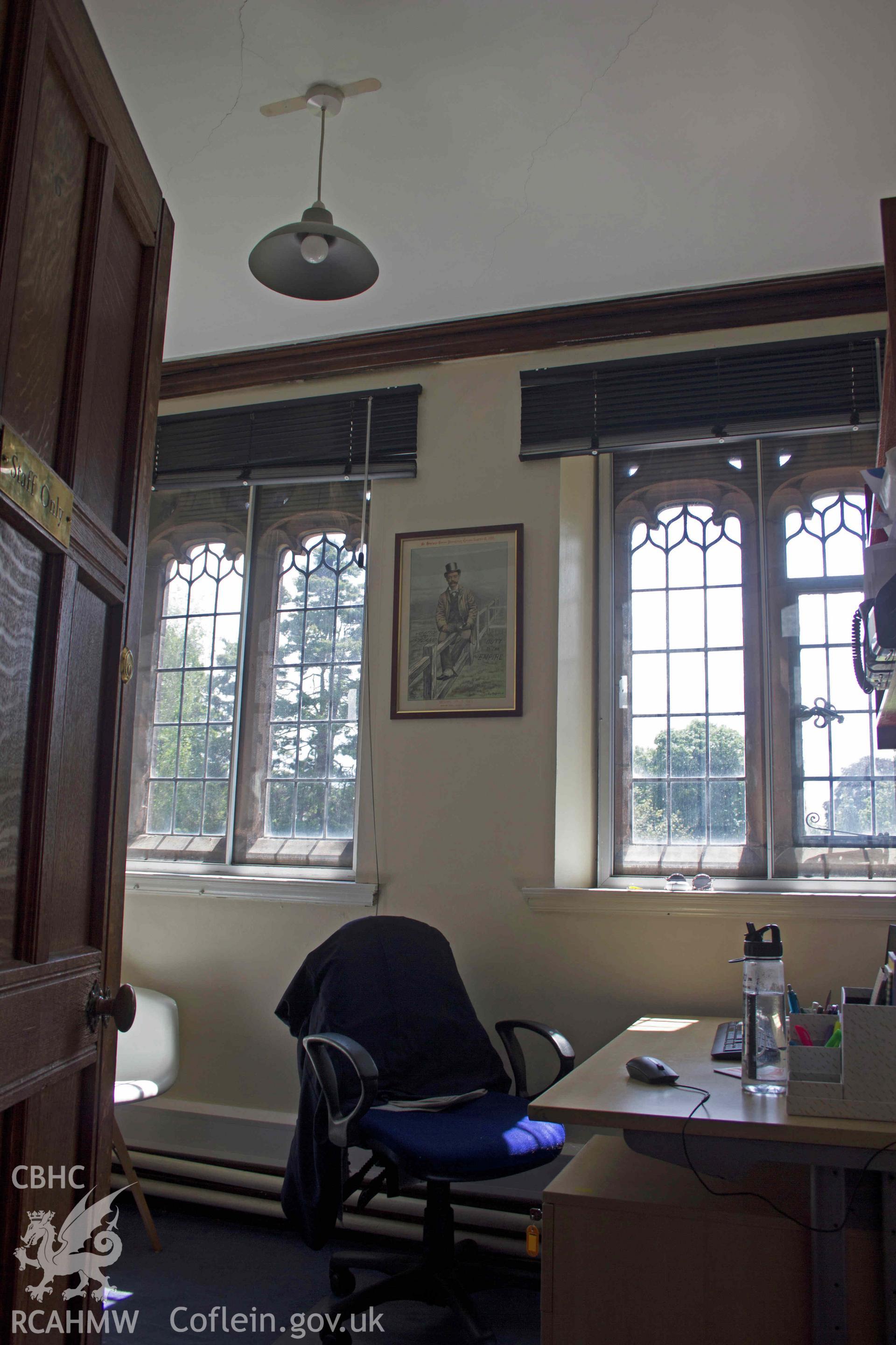 Photograph from a  Historic Building Record Level 2 survey of the tower porch and cellar, for Gladstone's / St Deiniol’s Library, Church Lane, Hawarden, Report no: 0473. Project code A0488.2.