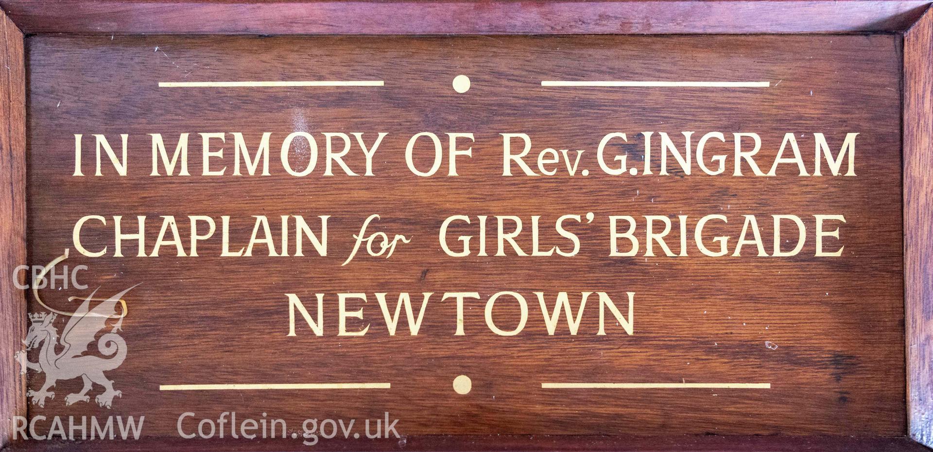 Capel Zion Baptist Chapel, Newtown - basement schoolroom, detail of chapel cards; Girls Brigade 1976 and Recognition Services 1931.