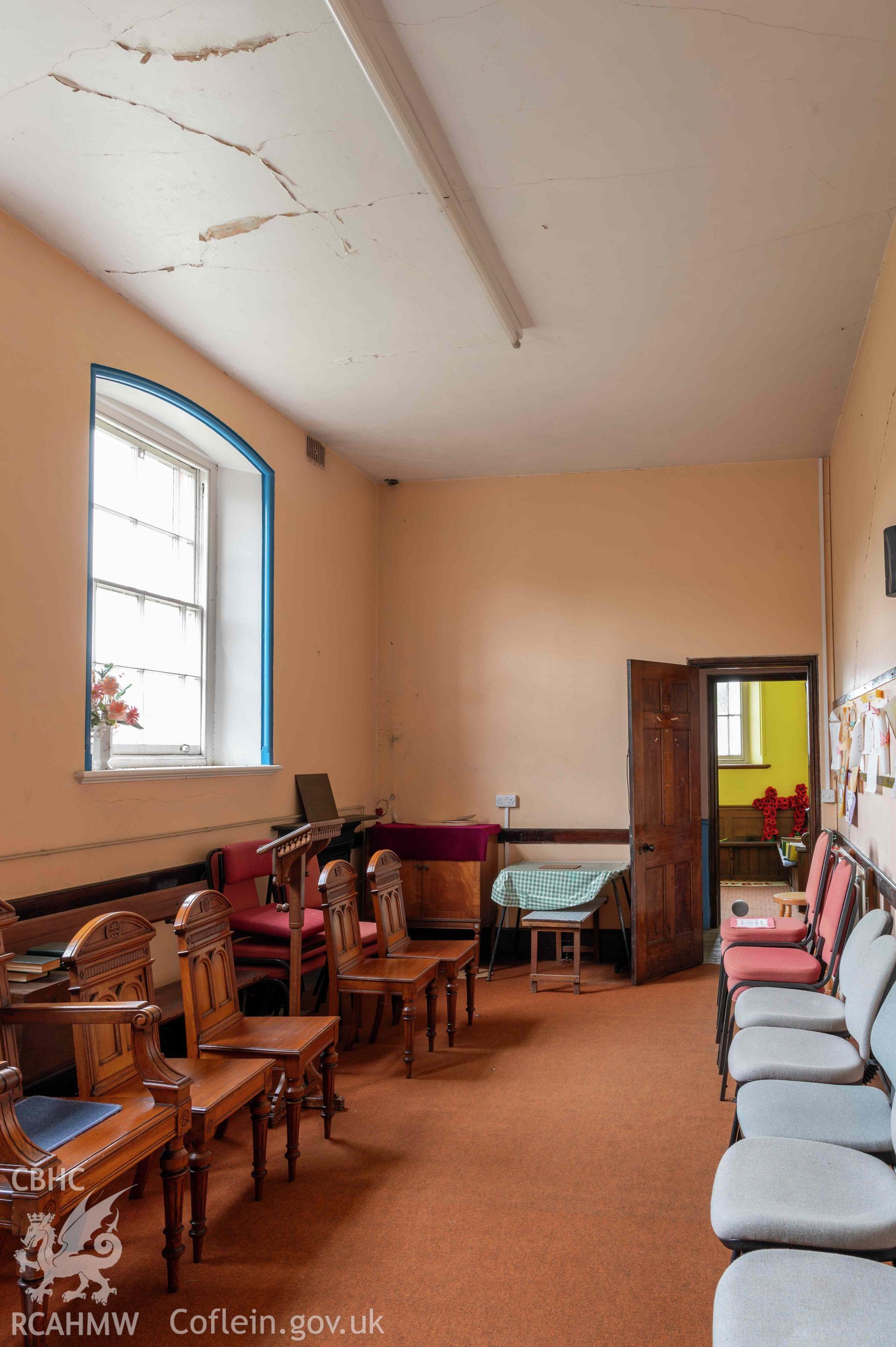 Capel Zion Baptist Chapel, Newtown - ground floor, north-central north room looking north-east.