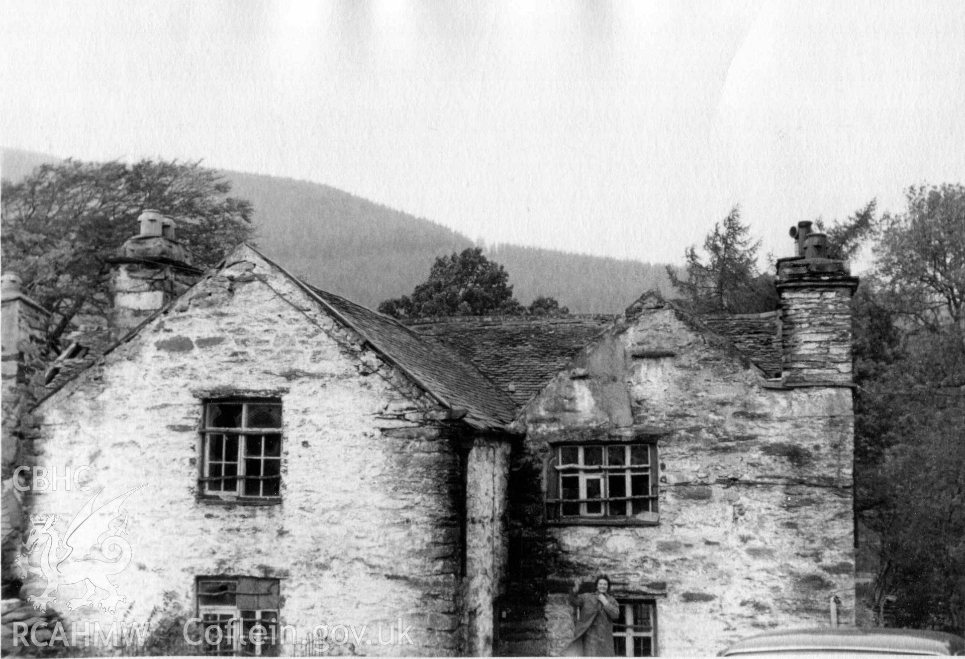 Joan Adams with the key to Hafod Dwyryd. Photographed by Ronald Adams in about 1962 or 1963.