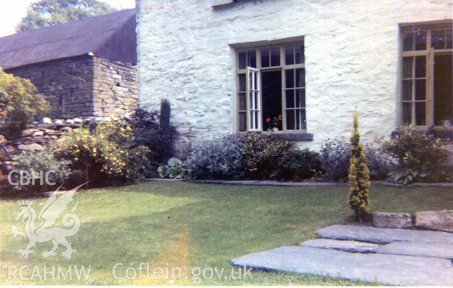 Windows looking onto the lawn at Hafod Dwyryd. Photographed by Ronald and Joan Adams in the early 1970s.