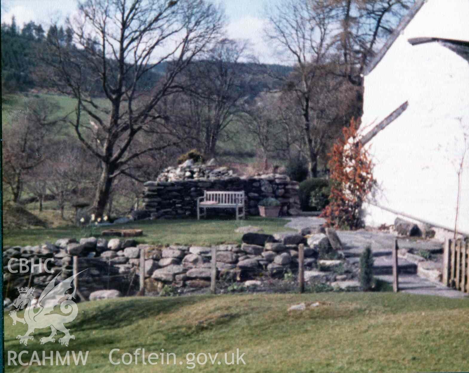 Bench in the garden at Hafod Dwyryd. Photographed by Ronald and Joan Adams in the mid 1970s.