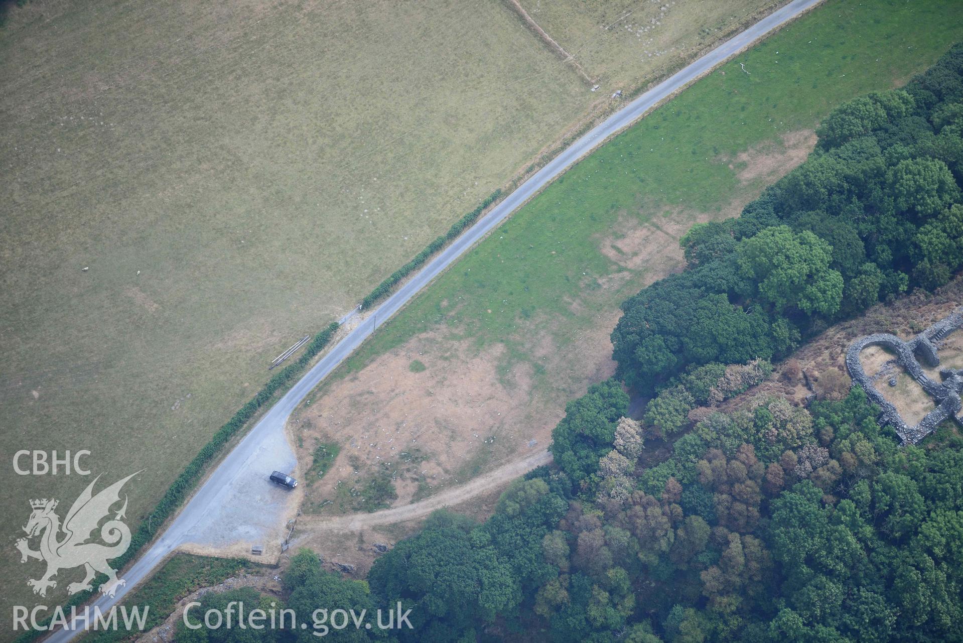 Castell y Bere. Oblique aerial photograph taken during the Royal Commission’s programme of archaeological aerial reconnaissance by Toby Driver on 10 July 2018.