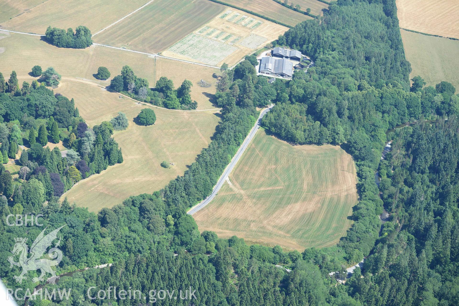Trawsgoed Roman fort. Oblique aerial photograph taken during the Royal Commission’s programme of archaeological aerial reconnaissance by Toby Driver on 10 July 2018.