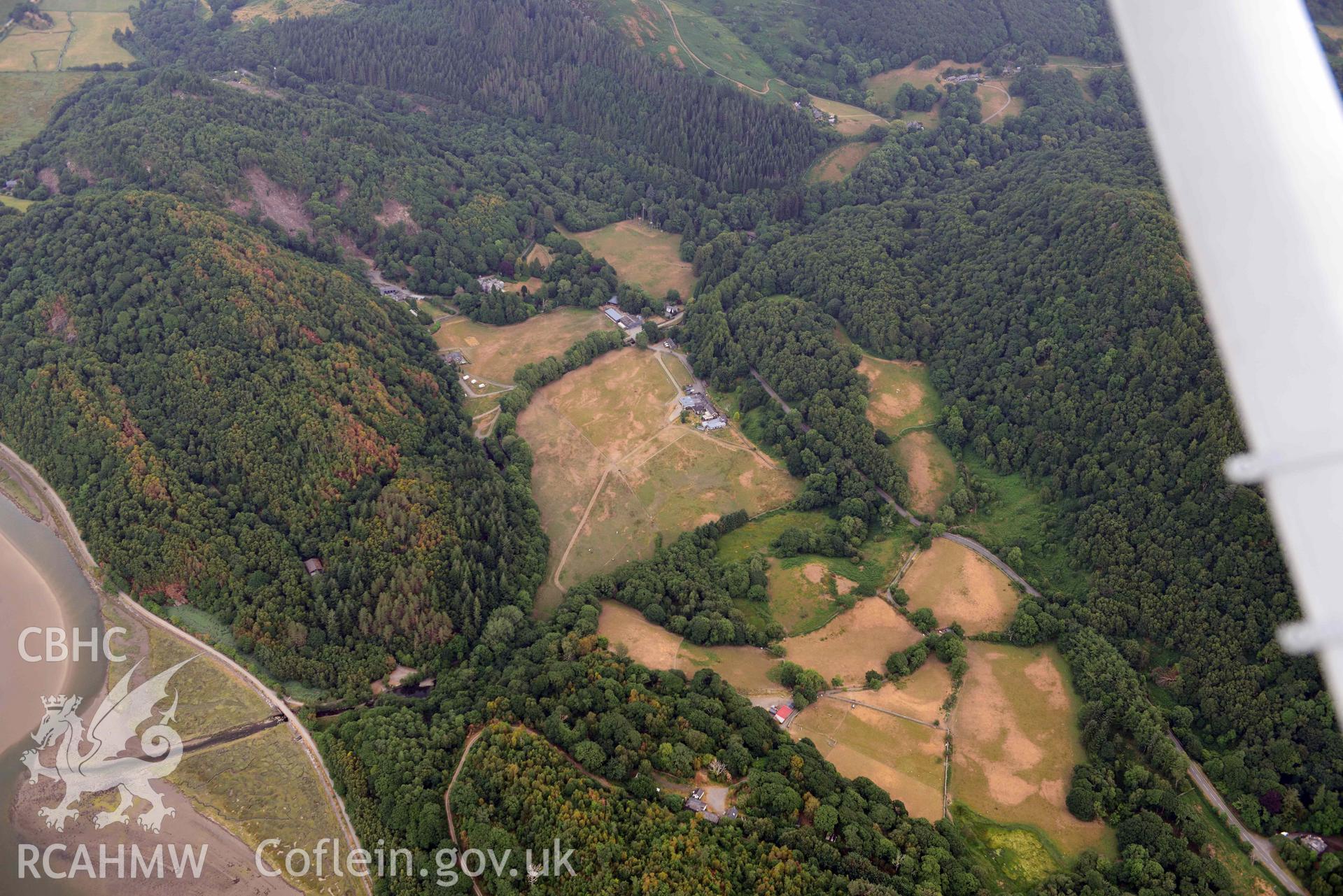 Abergwynant Hall and surrounding landscape. Oblique aerial photograph taken during the Royal Commission’s programme of archaeological aerial reconnaissance by Toby Driver on 10 July 2018.