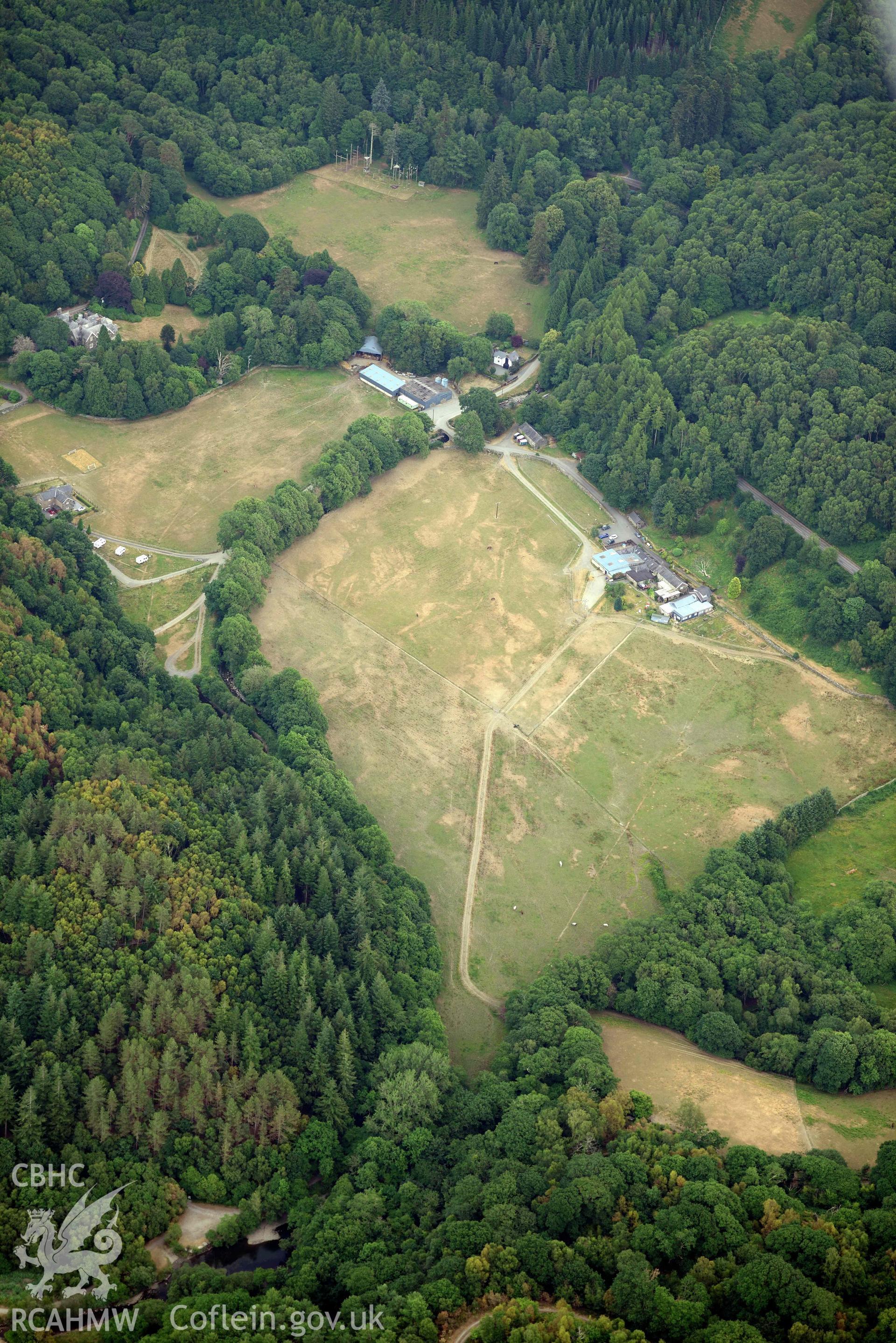 Abergwynant Hall. Oblique aerial photograph taken during the Royal Commission’s programme of archaeological aerial reconnaissance by Toby Driver on 10 July 2018.