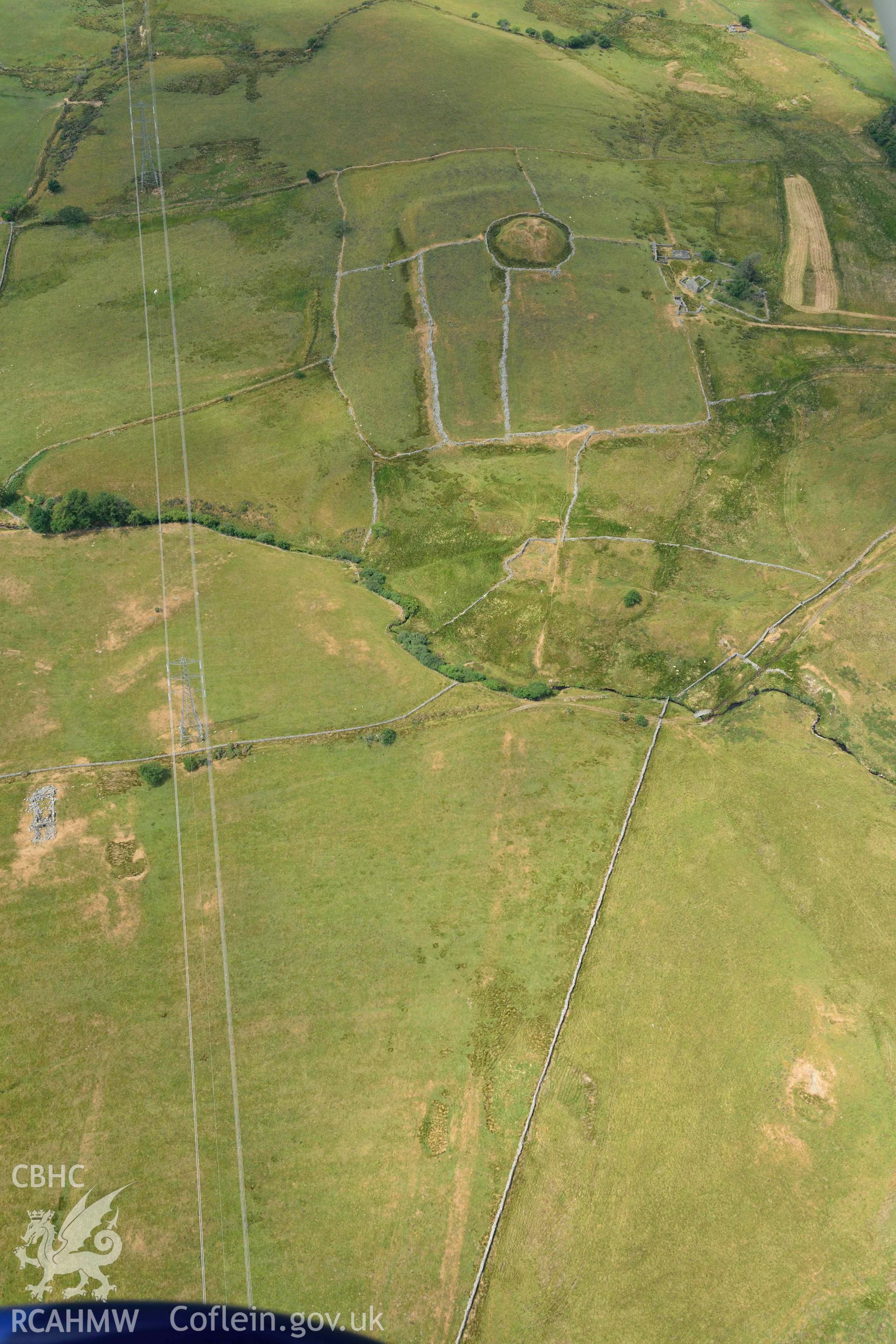 Tomen y Mur Roman Fort. Oblique aerial photograph taken during the Royal Commission’s programme of archaeological aerial reconnaissance by Toby Driver on 10 July 2018.