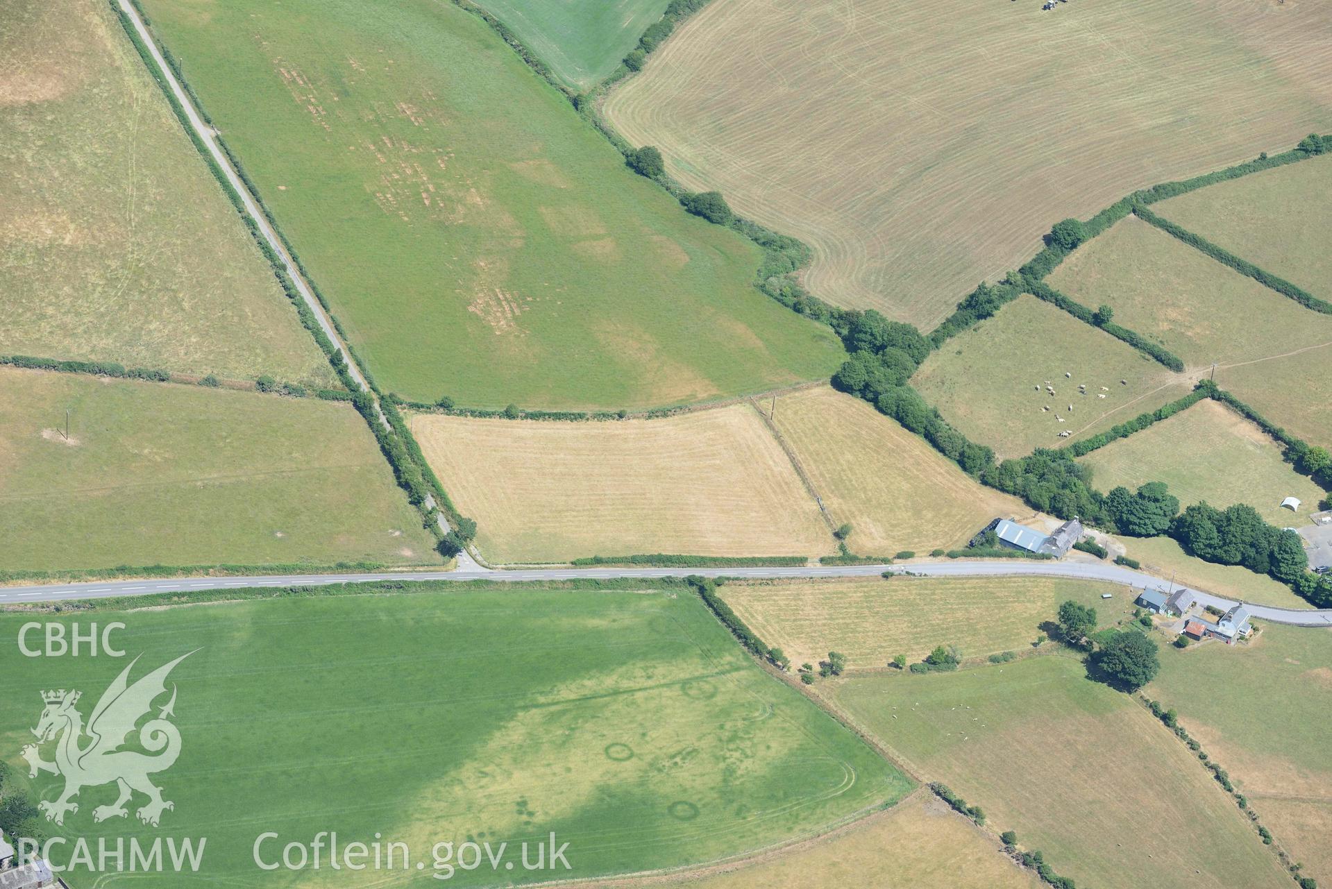 Bodnithoedd barrow cemetery, Botwnnog. Oblique aerial photograph taken during the Royal Commission’s programme of archaeological aerial reconnaissance by Toby Driver on 10 July 2018.