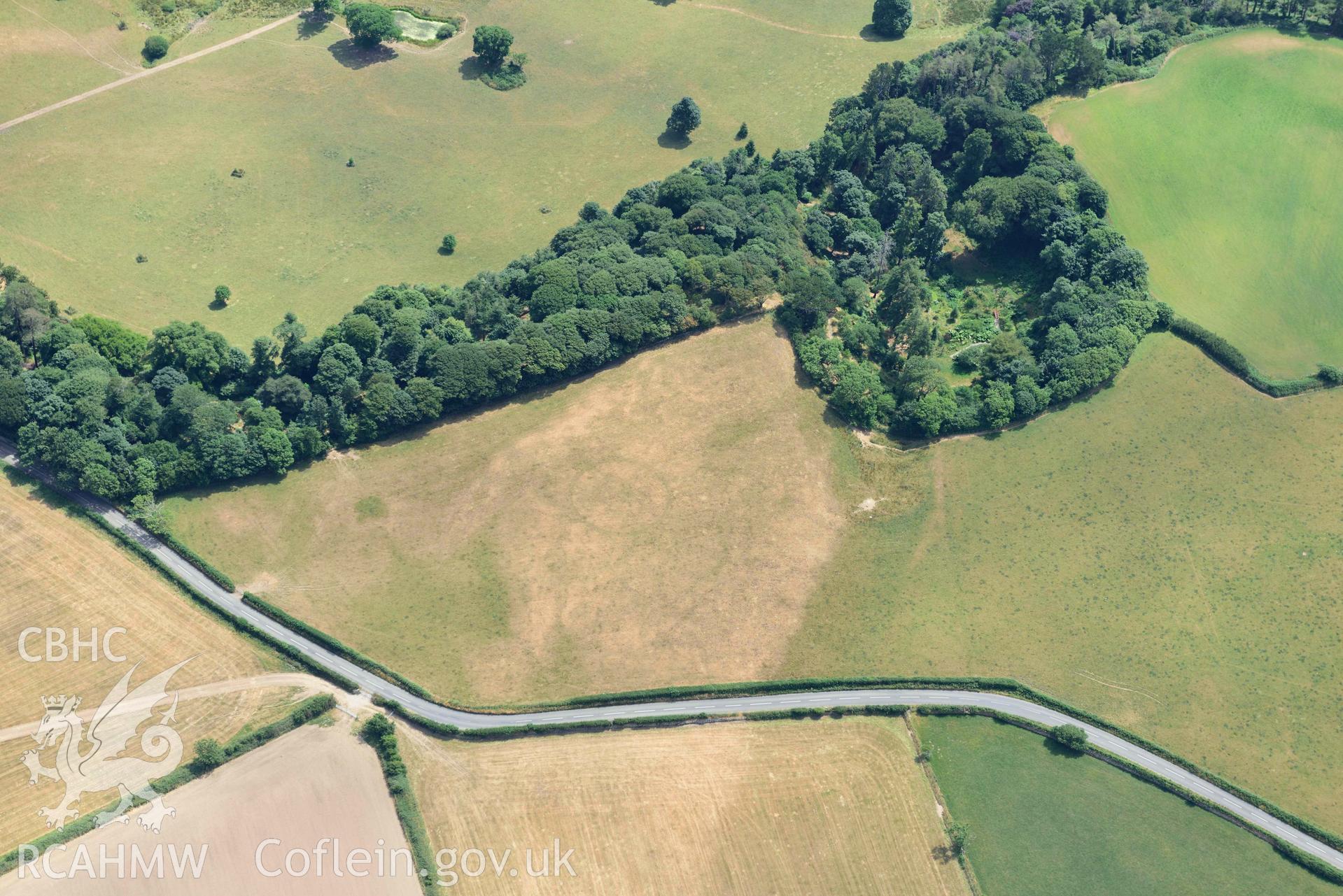Coed Nant yr Alar enclosure. Oblique aerial photograph taken during the Royal Commission’s programme of archaeological aerial reconnaissance by Toby Driver on 10 July 2018.