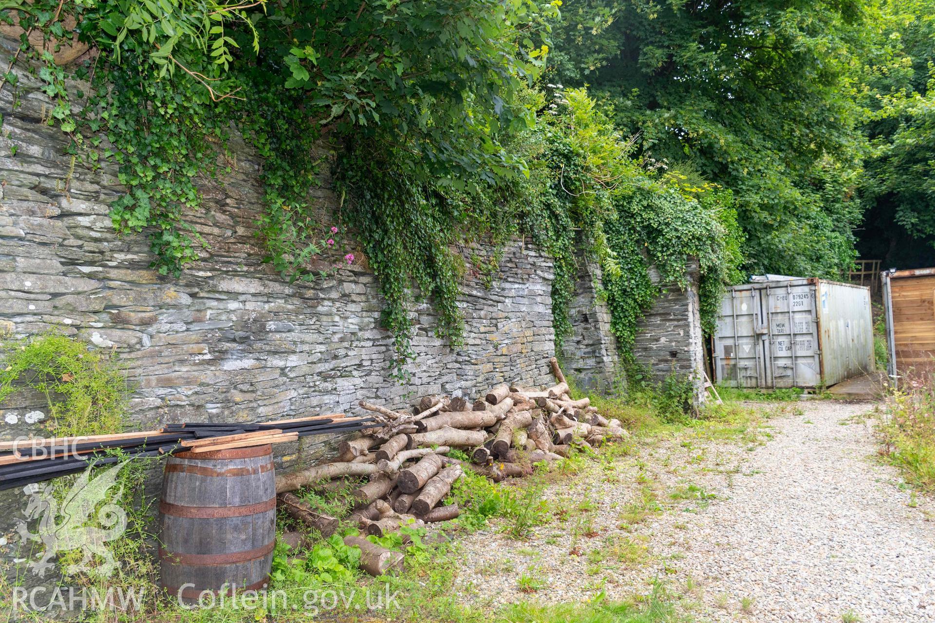 Retaining wall of the lime kiln bank, from the east.