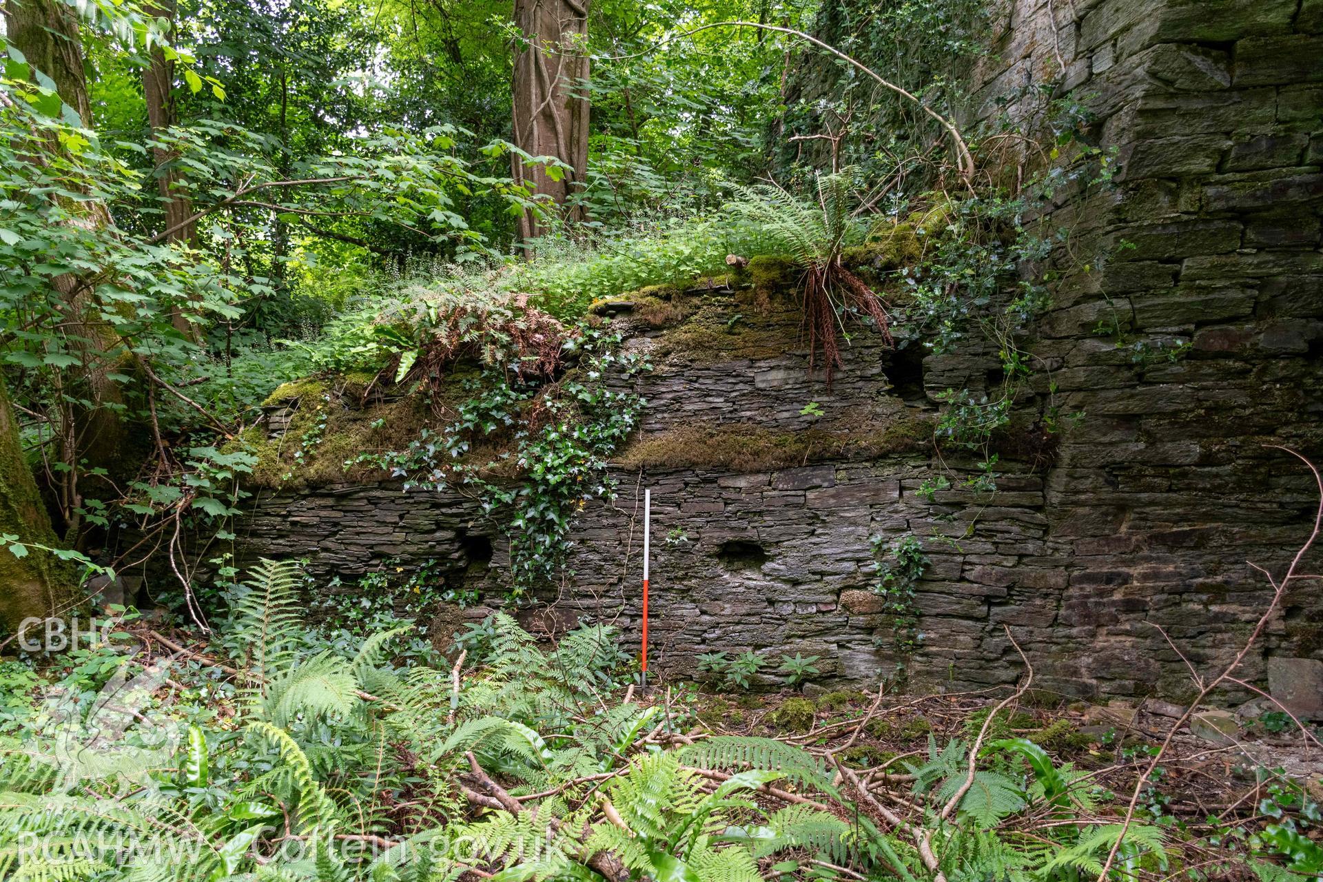 Lower retaining wall running to east face of kiln (with scale).