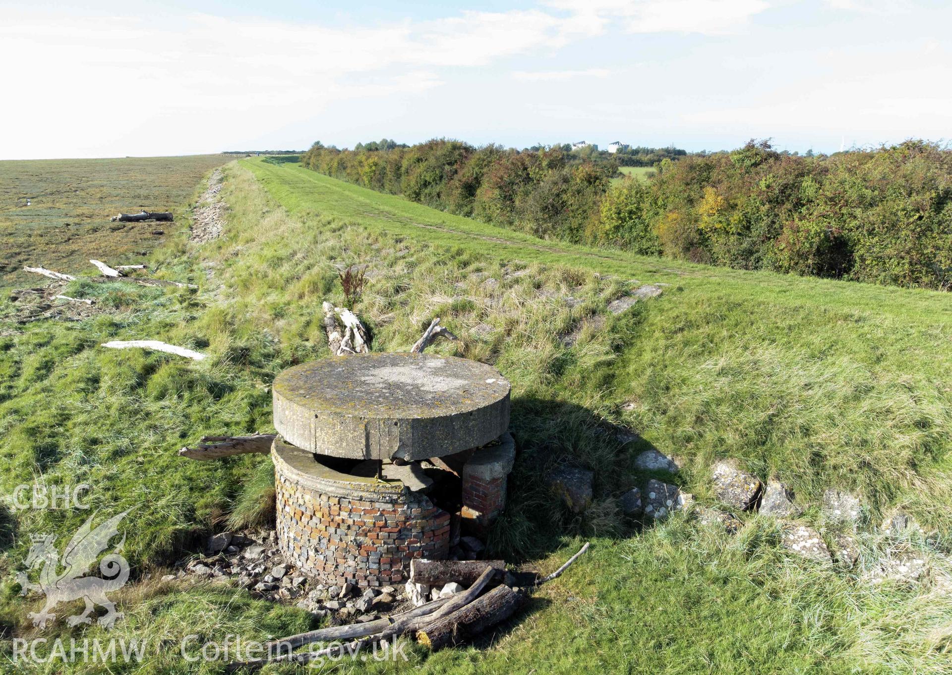 Coastal Observation Post, Undy. General view looking southwest. UAV image taken 11 October 2022