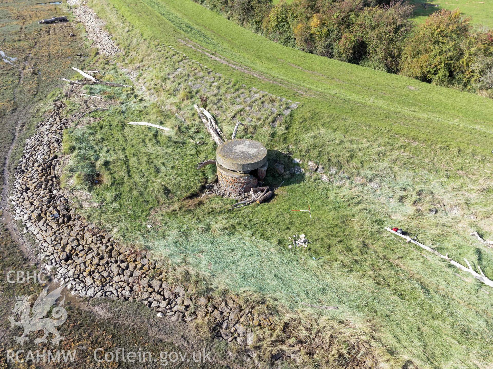 Coastal Observation Post, Undy. General view looking northwest. UAV image taken 11 October 2022