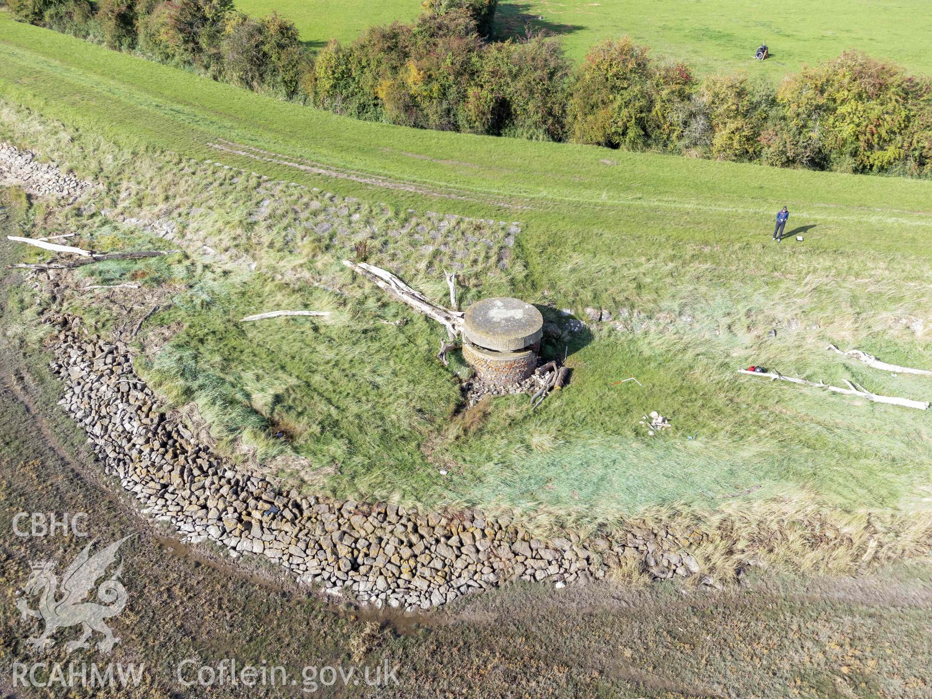 Coastal Observation Post, Undy. General view looking north. UAV image taken 11 October 2022