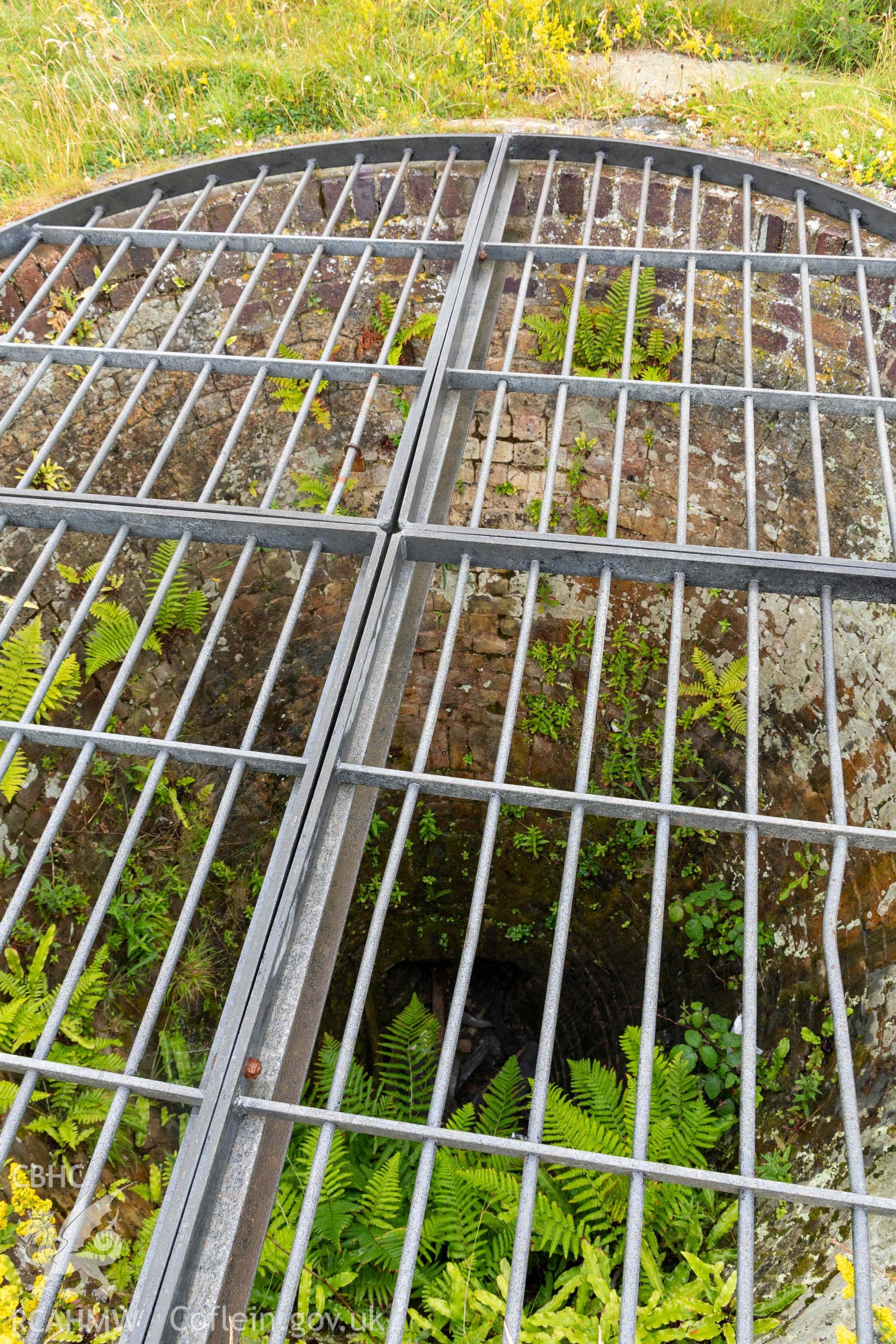 Lime Kiln, Porth Ysgaden. Looking down into brick lined crucible.