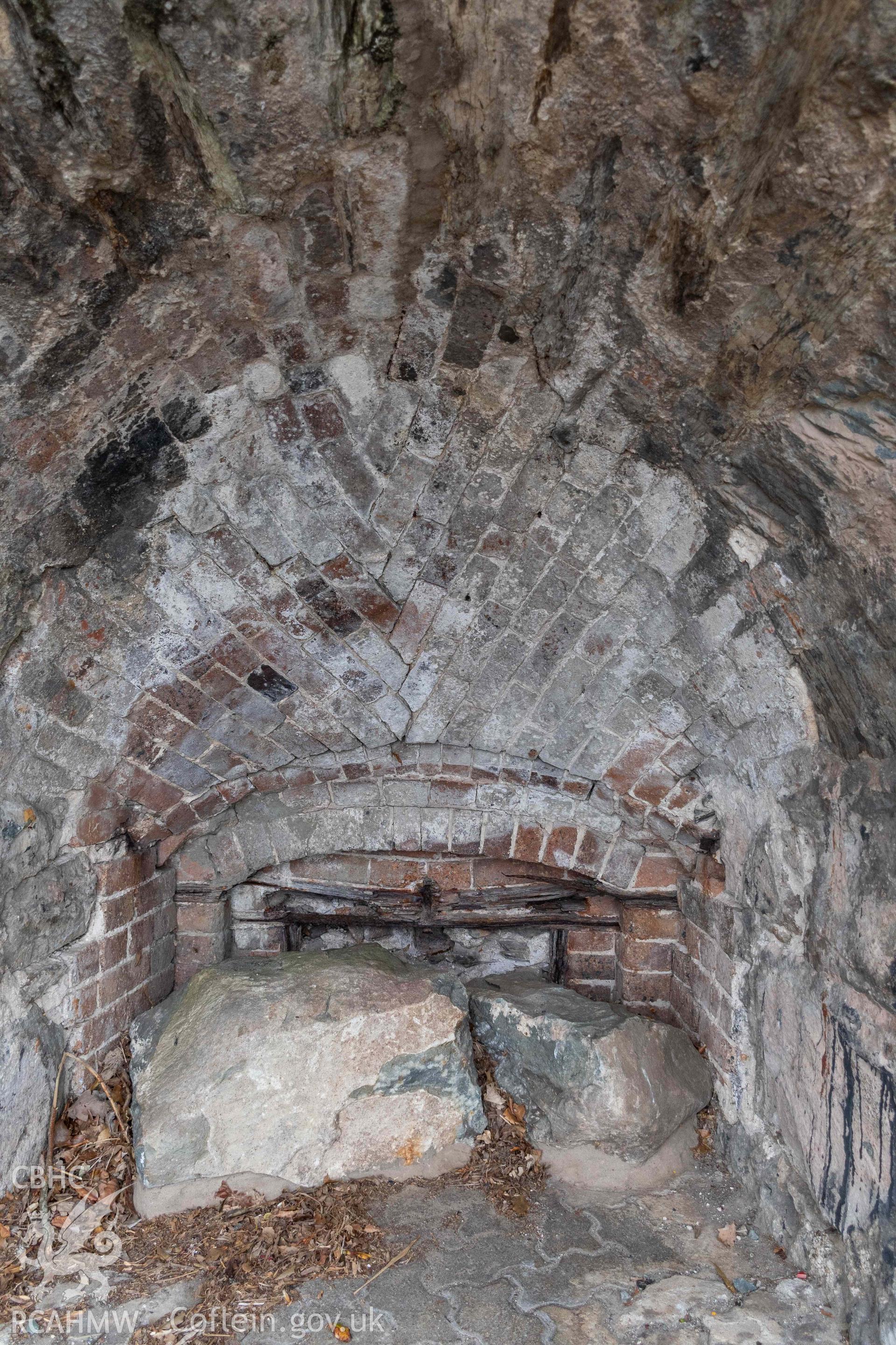 Lime Kiln, Pensarn Wharf. Southwest face. kiln eye and draw hole.
