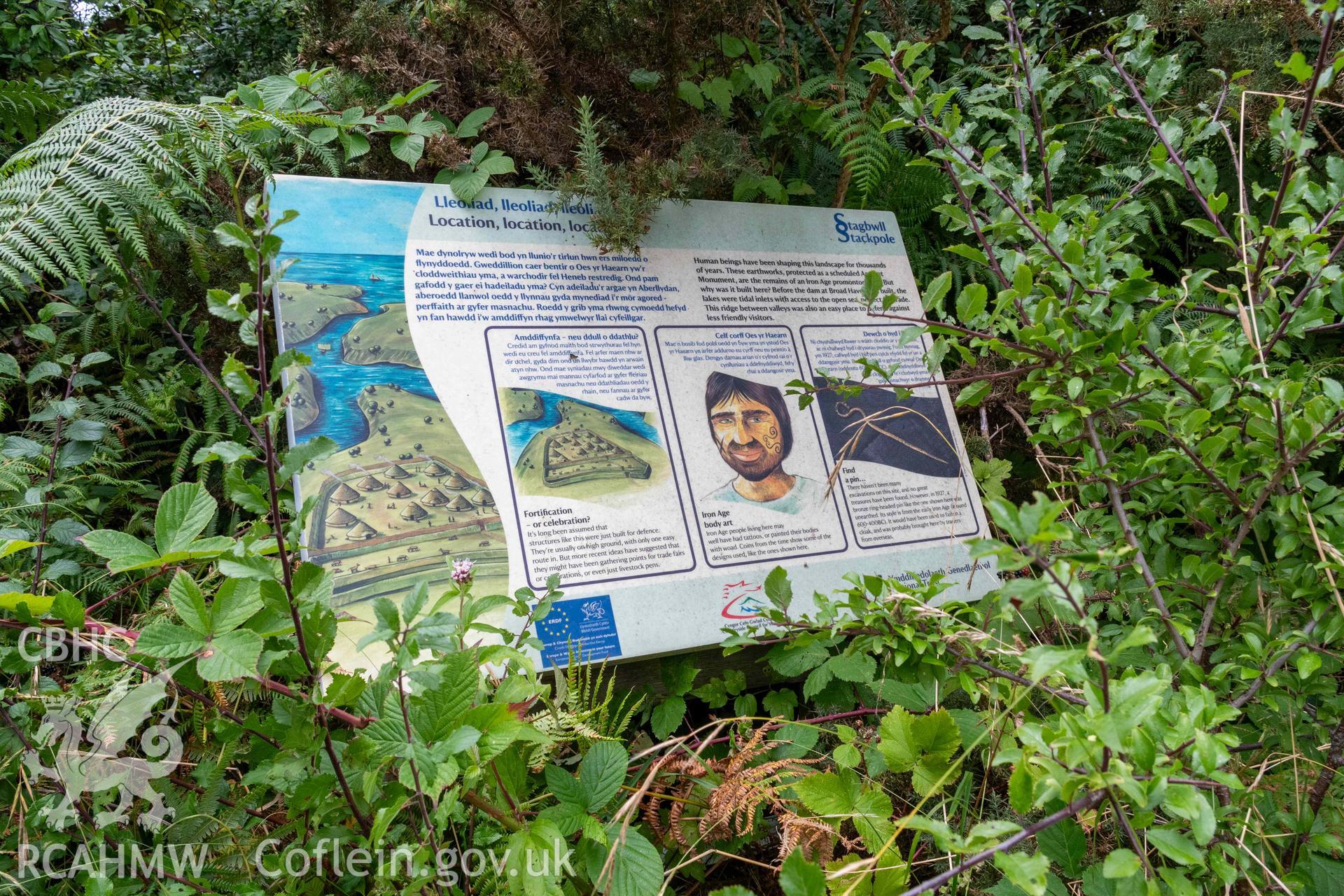 Bosherston Camp. Interpretation panel located on approach to fort from the southwest.