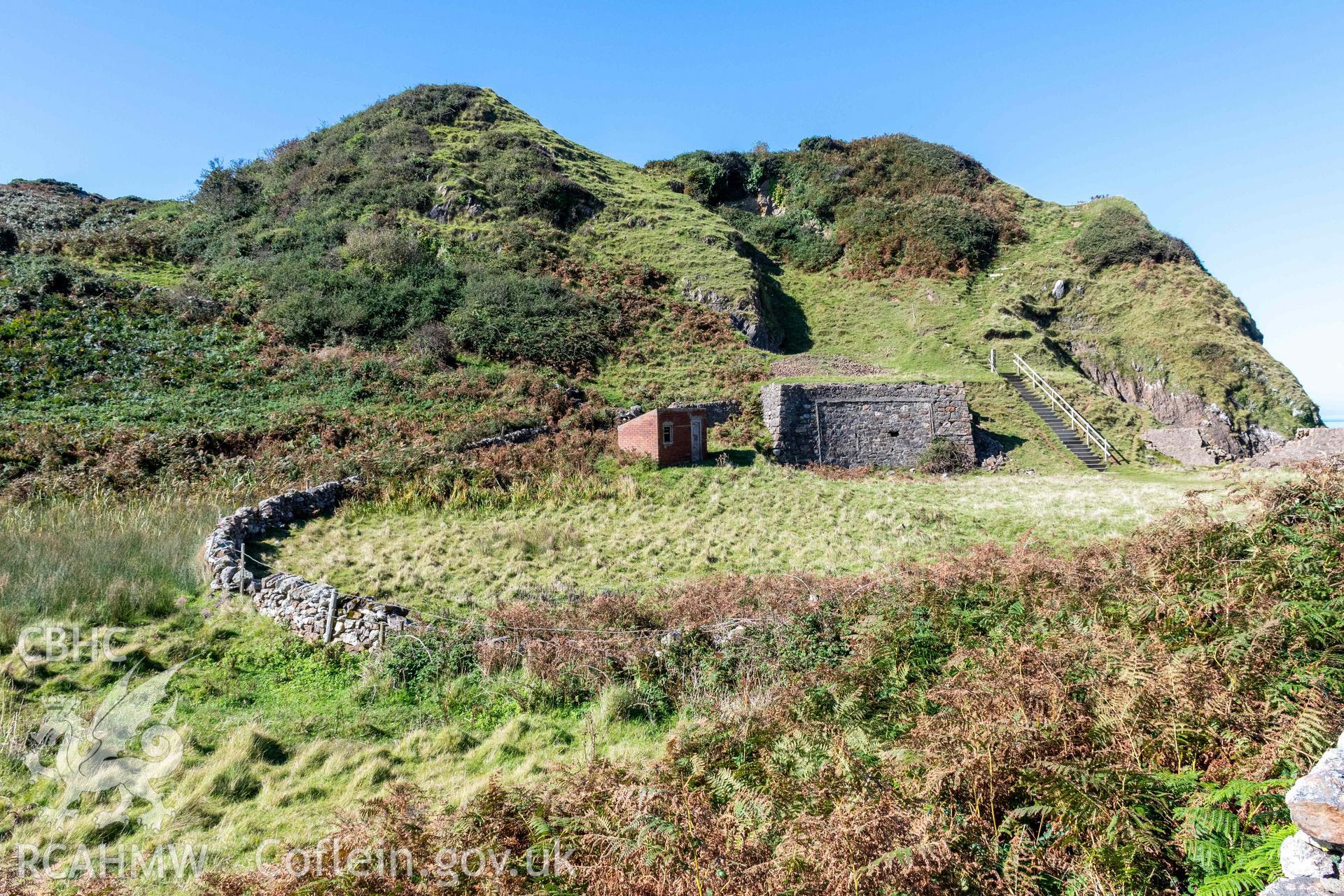 Porth Llanlleiana Porcelain and China Clay Works. Quarry stone structure (associated with copper mine?) and later pump house.
