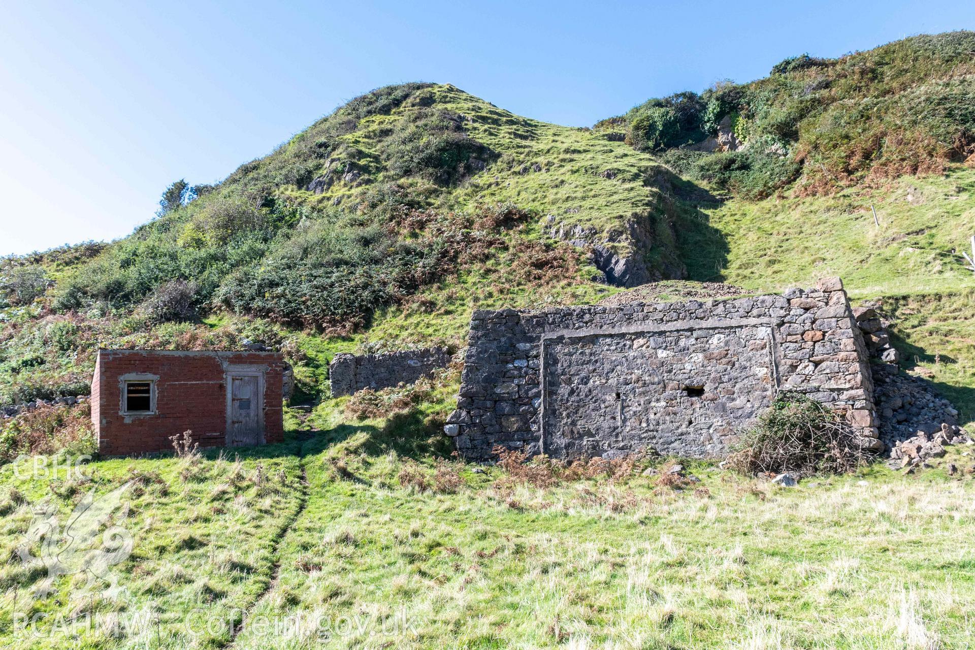 Porth Llanlleiana Porcelain and China Clay Works. Quarry stone structure (associated with copper mine?) and later pump house.
