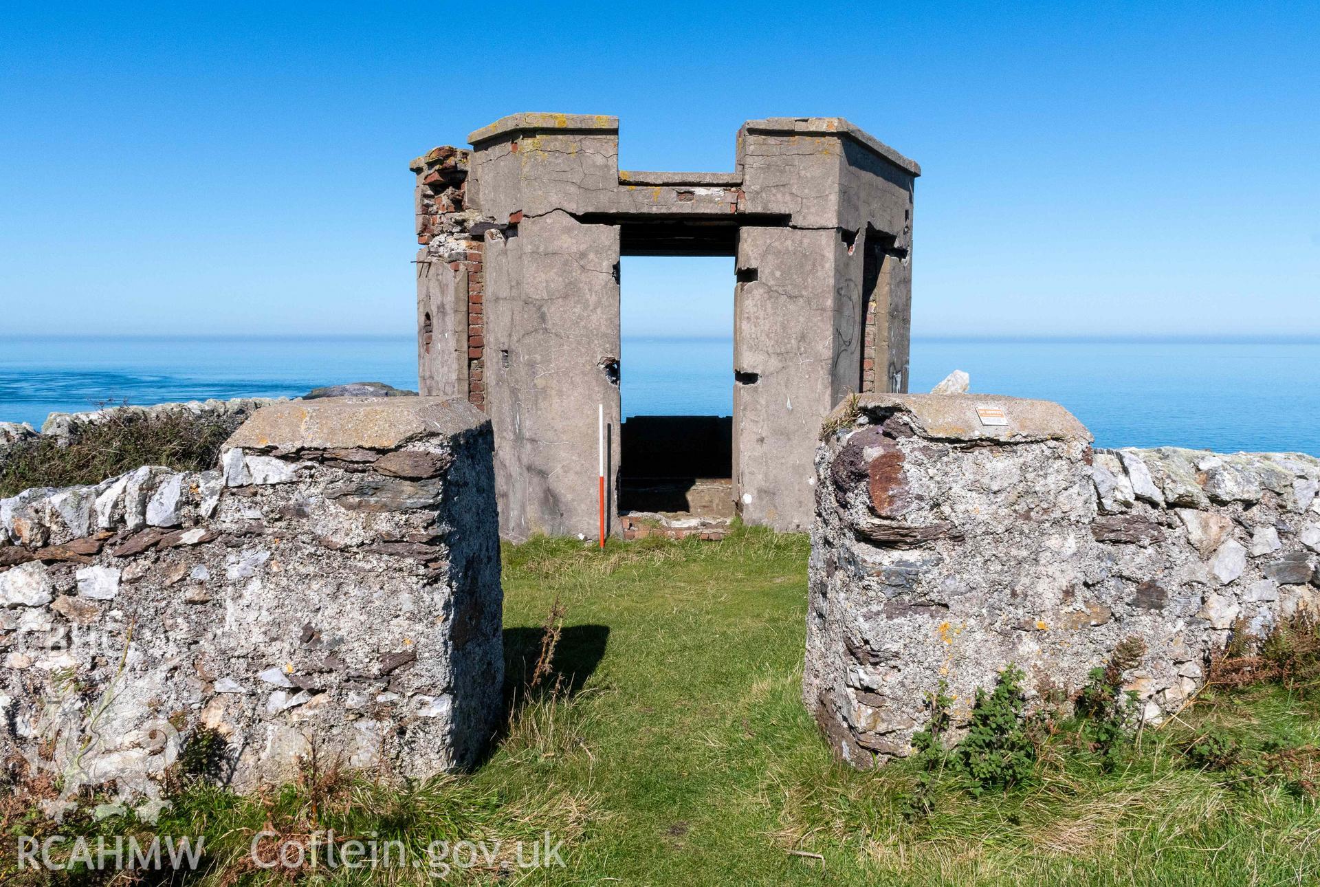 Coronation Tower, Llanlleiana Head. South face and doorway (with scale).