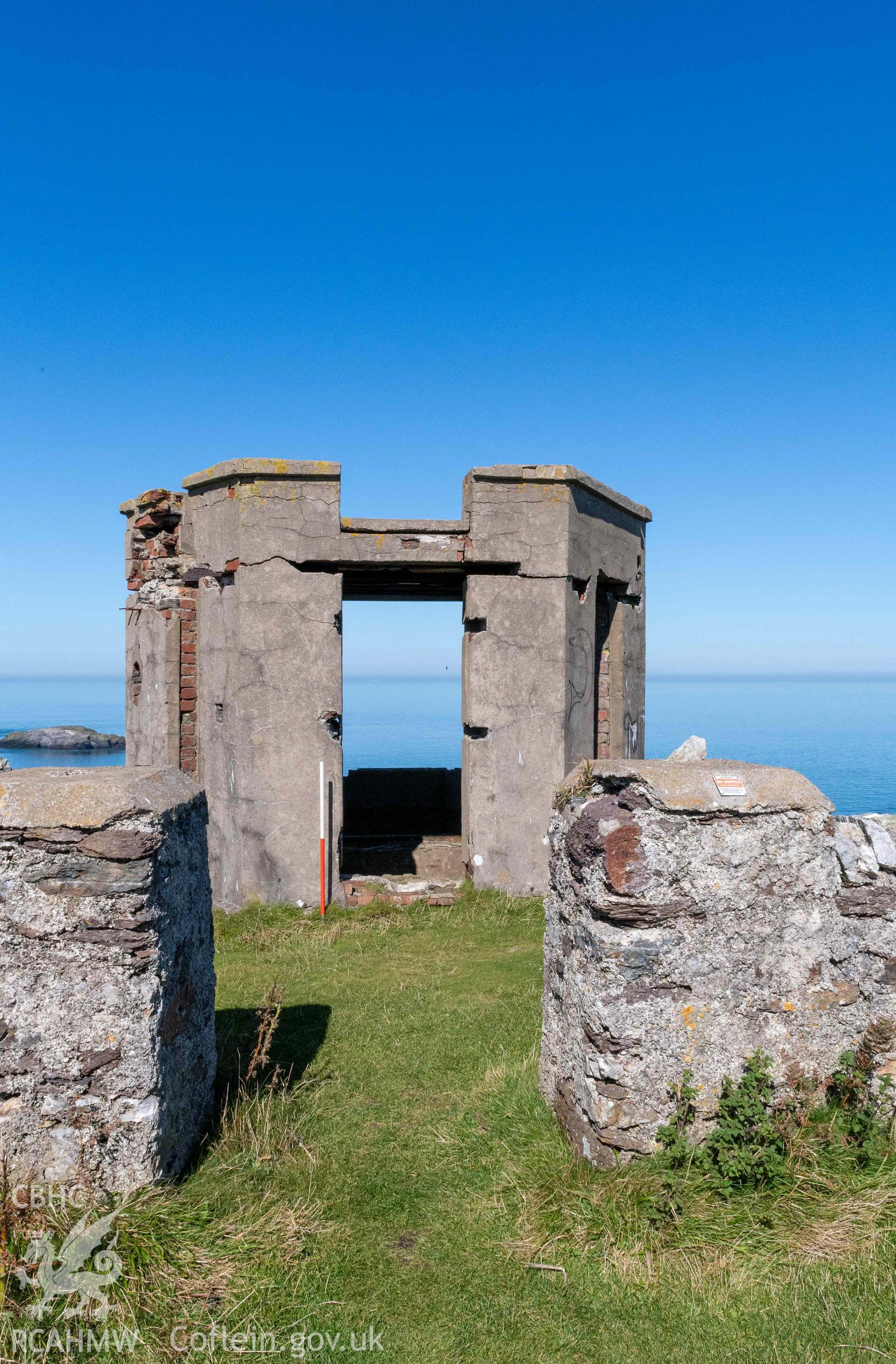 Coronation Tower, Llanlleiana Head. South face and doorway (with scale).