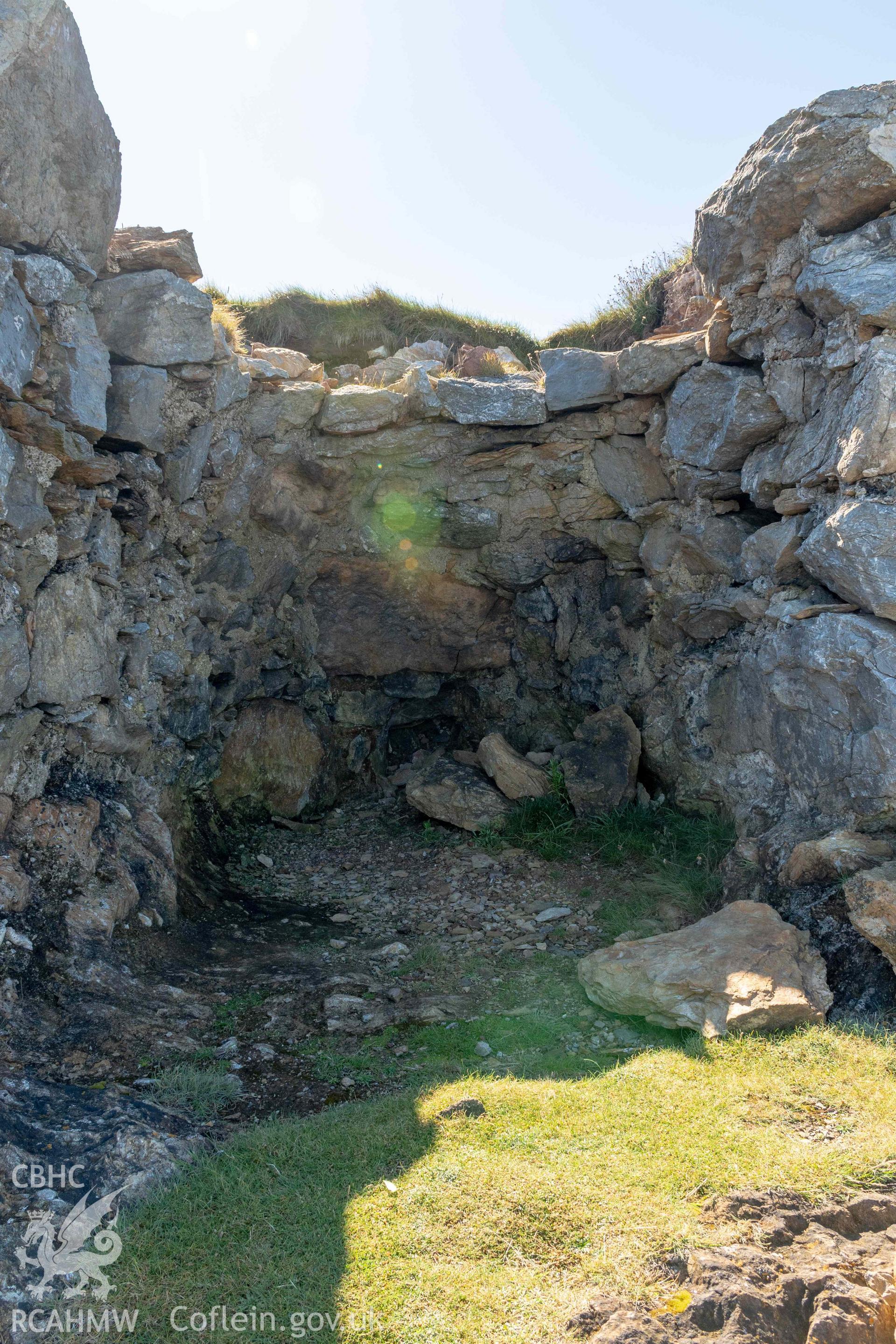 Lime Kiln, Llanbadrig Point. Kiln eye in north face of the kiln.