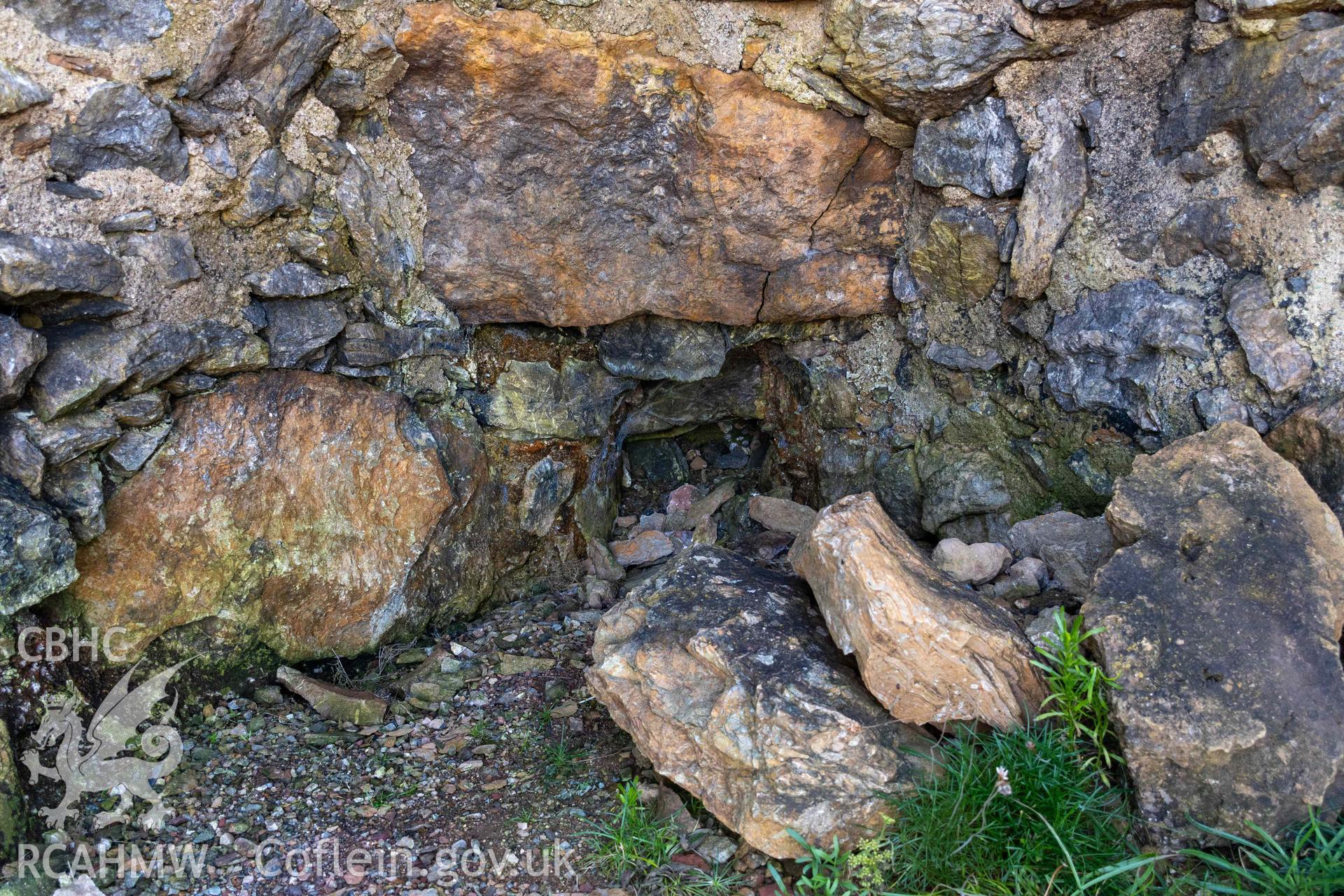 Lime Kiln, Llanbadrig Point. Draw hole in kiln eye, north face of the kiln.
