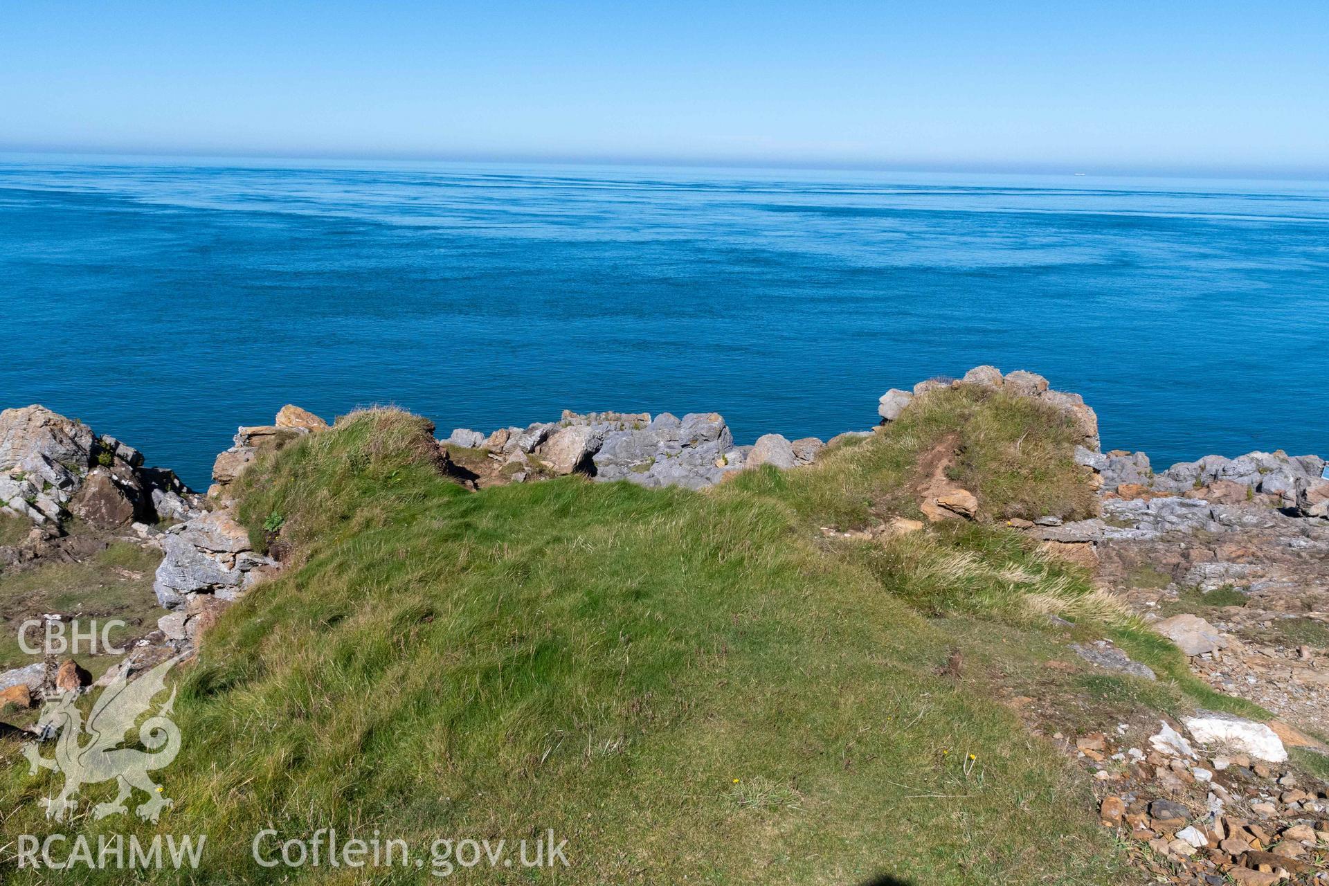 Lime Kiln, Llanbadrig Point. Top of the kiln and infilled crucible from the south.