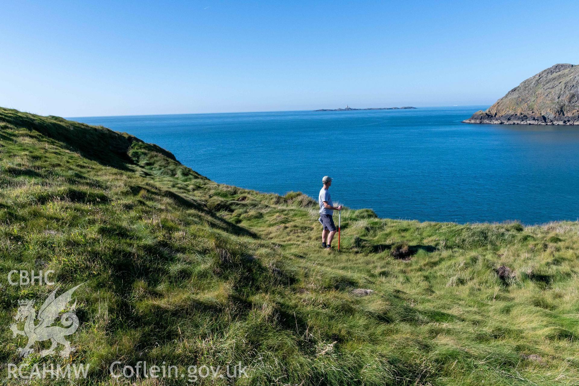 Ynys y Fydlyn Coastal Promontory Fort. House platforms on northeast edge of western islet (with scale).