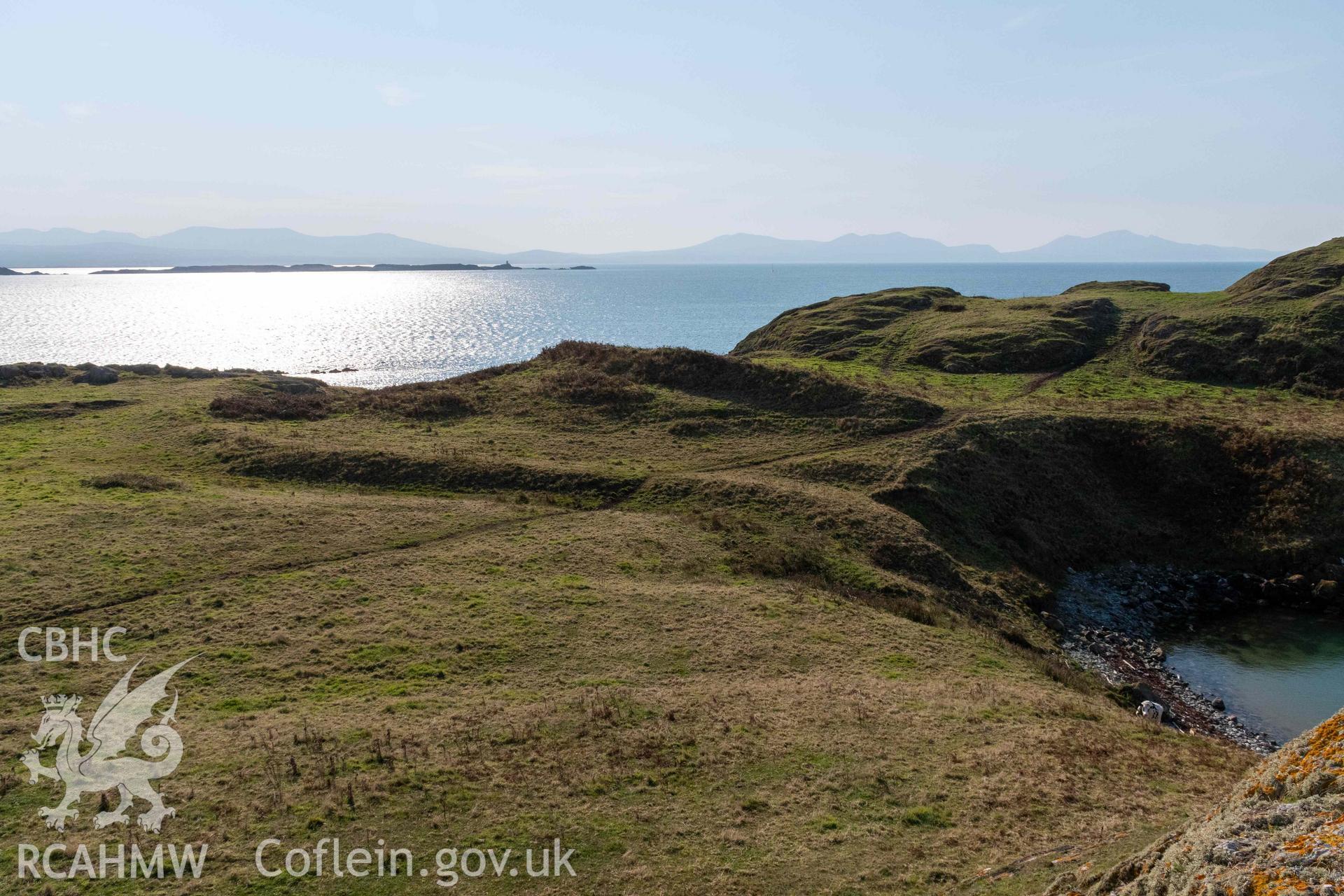 Twyn y Parc Coastal Promontory Fort. Defences running across the neck on the east (landward) side of the fort.